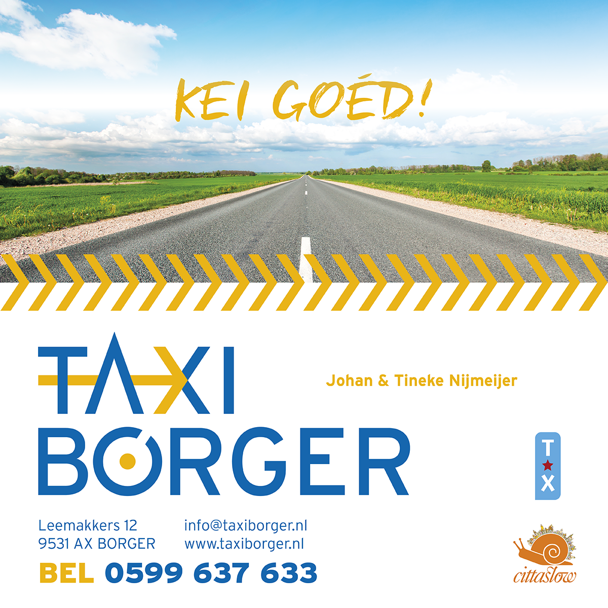 Taxi Borger. Taxi Nijmeijer 0599-637633 Logo