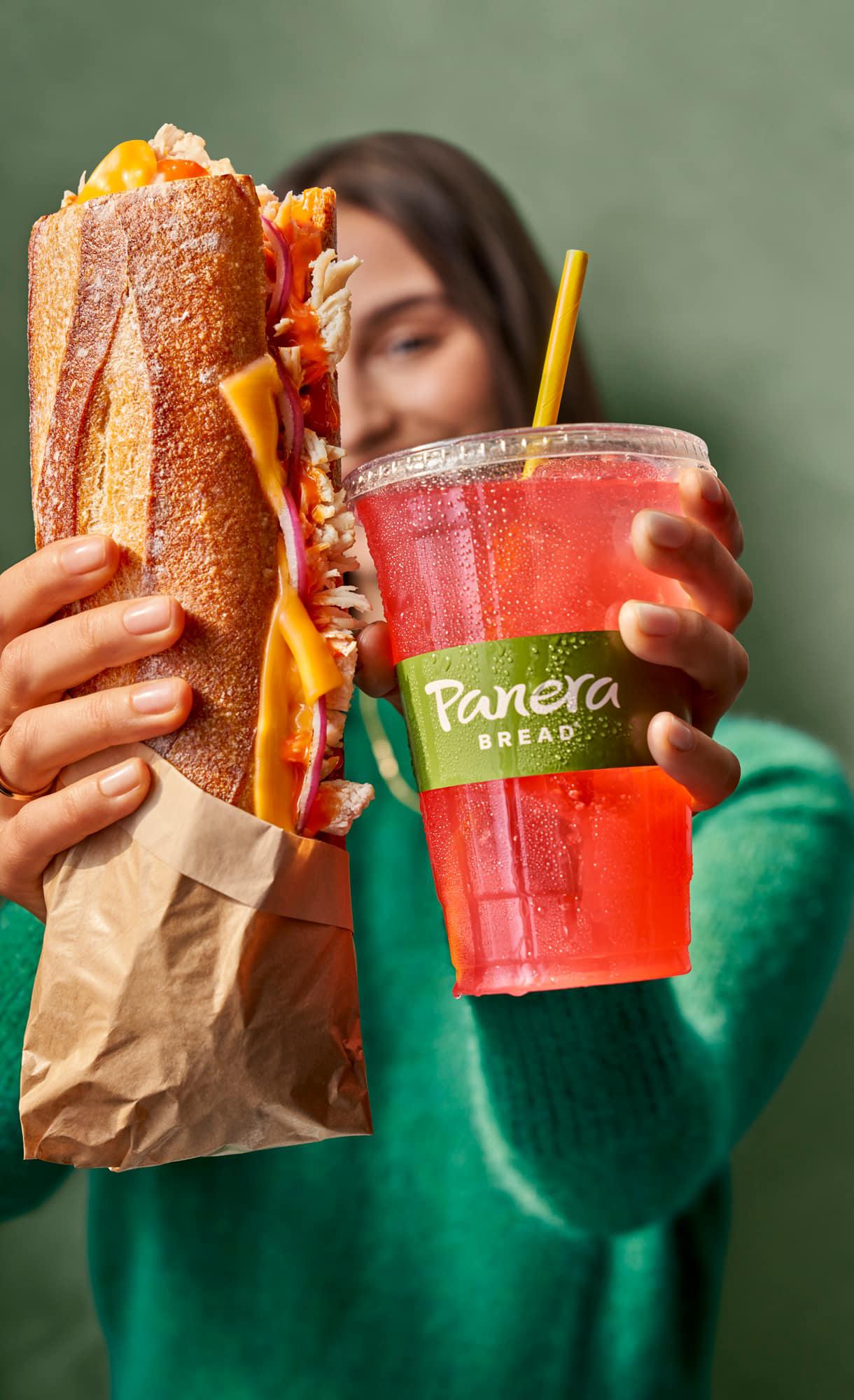 Smoky Buffalo Chicken Toasted Baguette and Strawberry Lemon Mint Charged Lemonade Panera Bread Belleville (613)967-7758