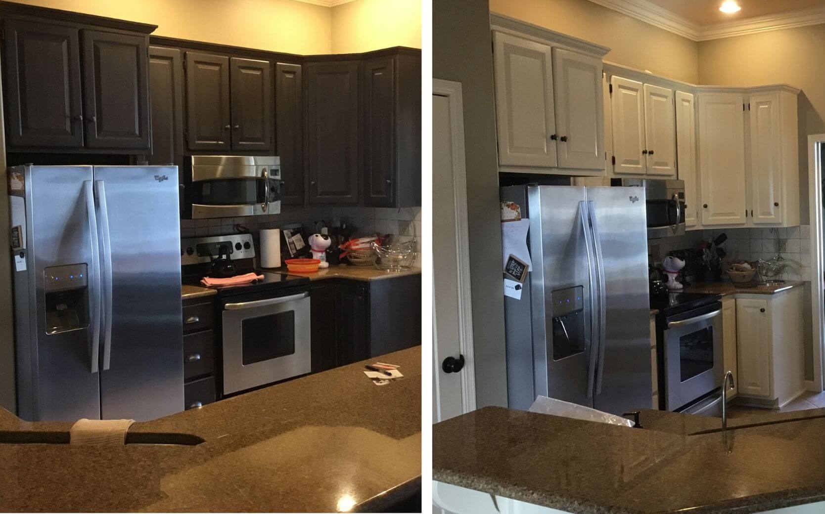 Before and after cabinet refinishing in Hartford, SD