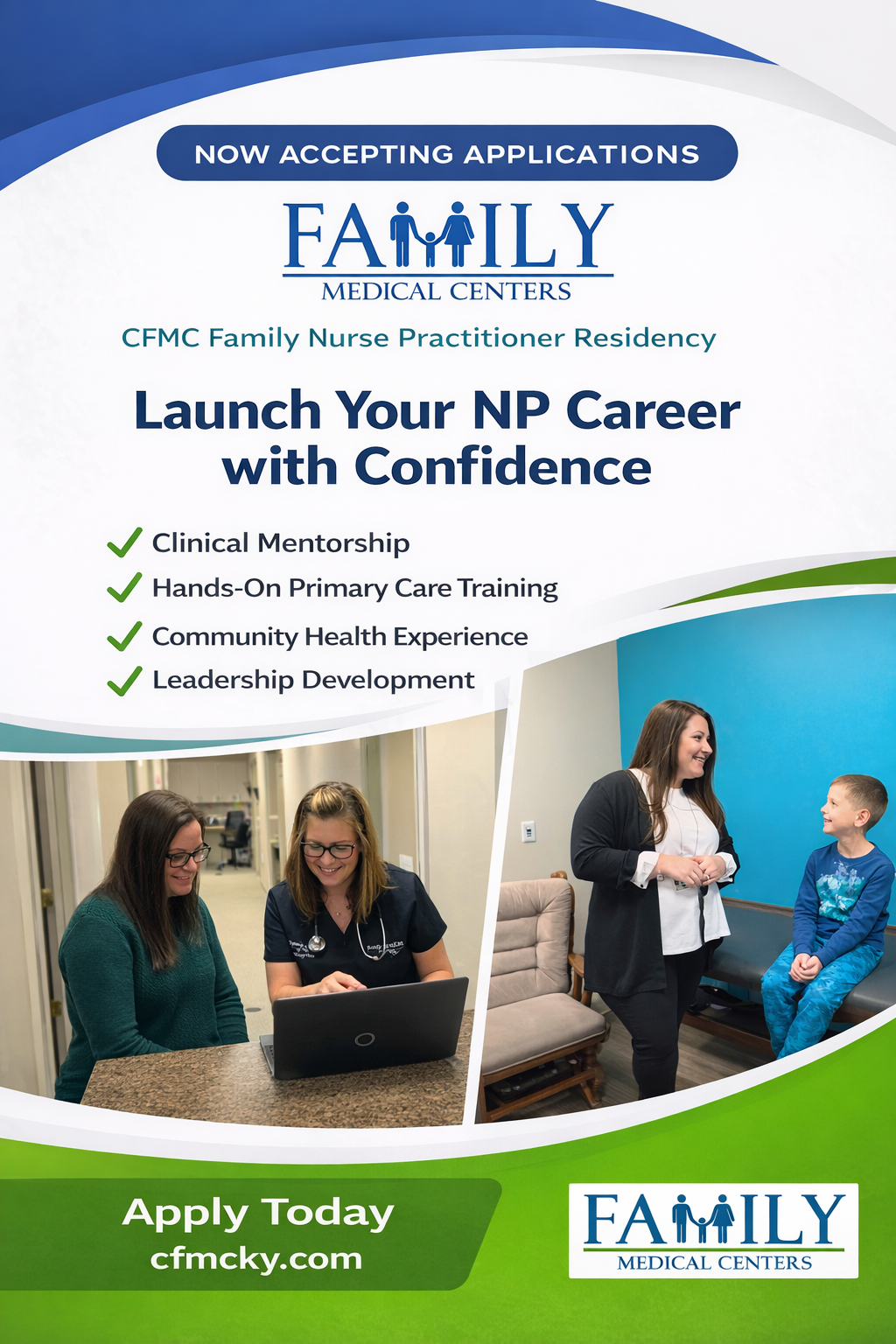 Now Accepting Applications: Family Nurse Practitioner Residency Program
 
Newly graduated Family Nurse Practitioners (FNPs) are invited to apply for the CFMC Family Nurse Practitioner Residency Program, a structured training program designed to help new nurse practitioners transition confidently from school to independent clinical practice.
 
Our FNP residency program in Kentucky provides:
✔️ Intensive clinical mentorship with experienced providers
✔️ Hands-on experience in primary care and community health
✔️ Training in diagnosis, treatment planning, and complex patient care
✔️ Opportunities to develop leadership and interdisciplinary collaboration
 
Residents work in a patient-centered primary care setting, gaining real-world experience while building the skills and confidence needed to succeed as a primary care nurse practitioner.
 
If you are a new graduate Family Nurse Practitioner seeking a residency program, mentorship, and advanced clinical training, this program provides the support and experience to help you thrive.
???? Learn more here: https://cfmcky.com/careers-training/family-nurse-practitioner-residency-program/ 
 
#NursePractitioner #FNPResidency #NursePractitionerResidency #PrimaryCare #HealthcareCareers #NPJobs #KentuckyHealthcare #NursePractitionerTraining