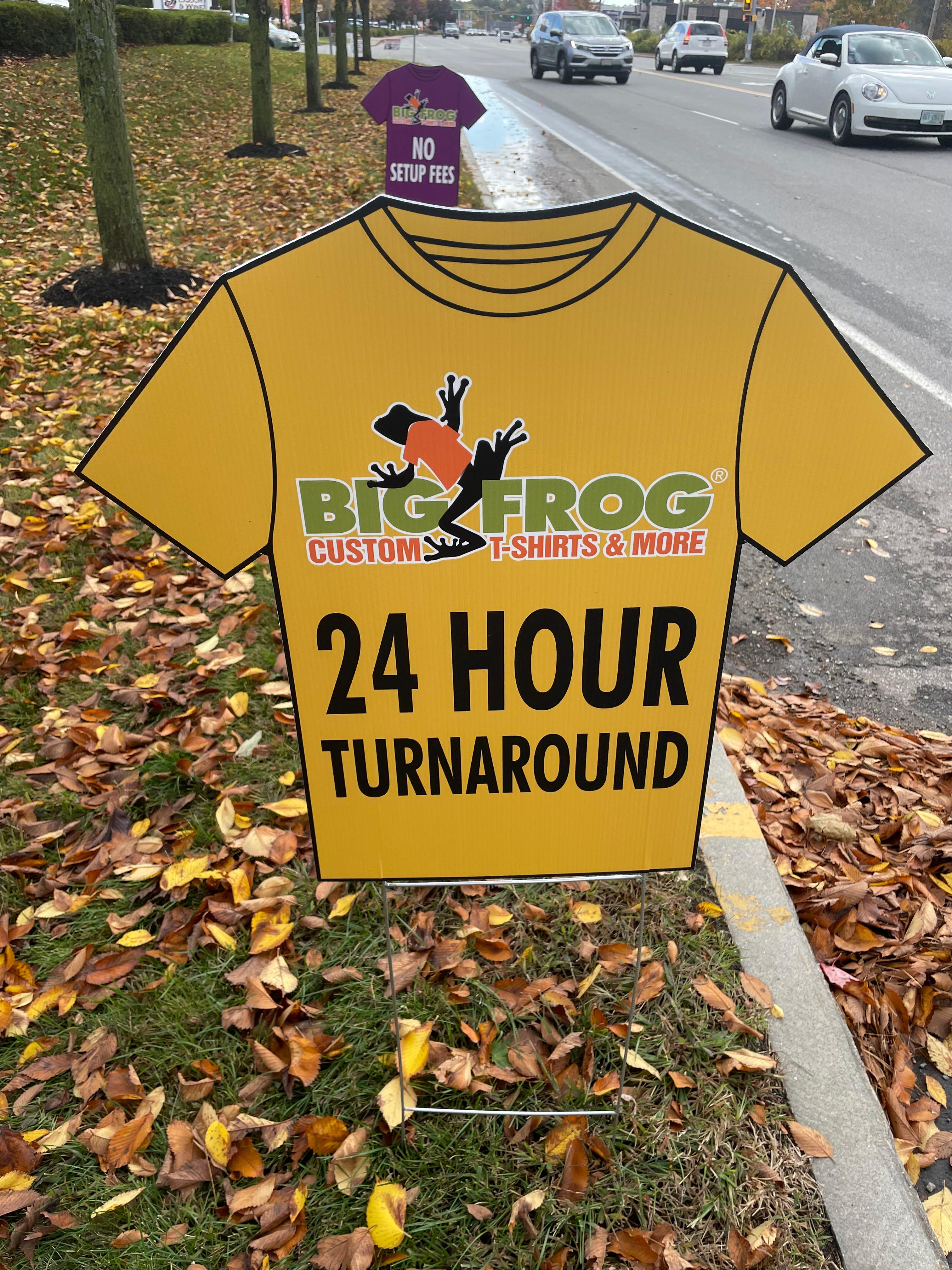 Need shirts fast? We have 24 Hour Turnaround on in-stock Direct-to-Print garments.