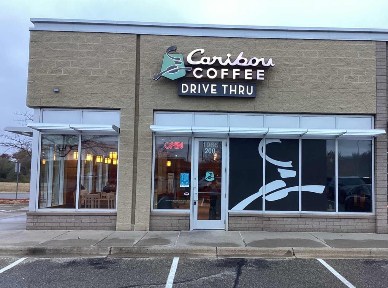 Storefront of the Caribou Coffee at 1966 Bunker Lake Boulevard NW in Andover