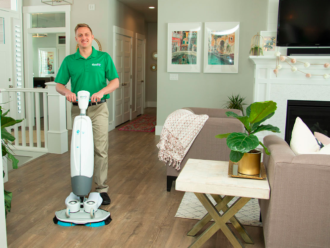 Chem-Dry technician performing wood floor cleaning in Long Beach, CA