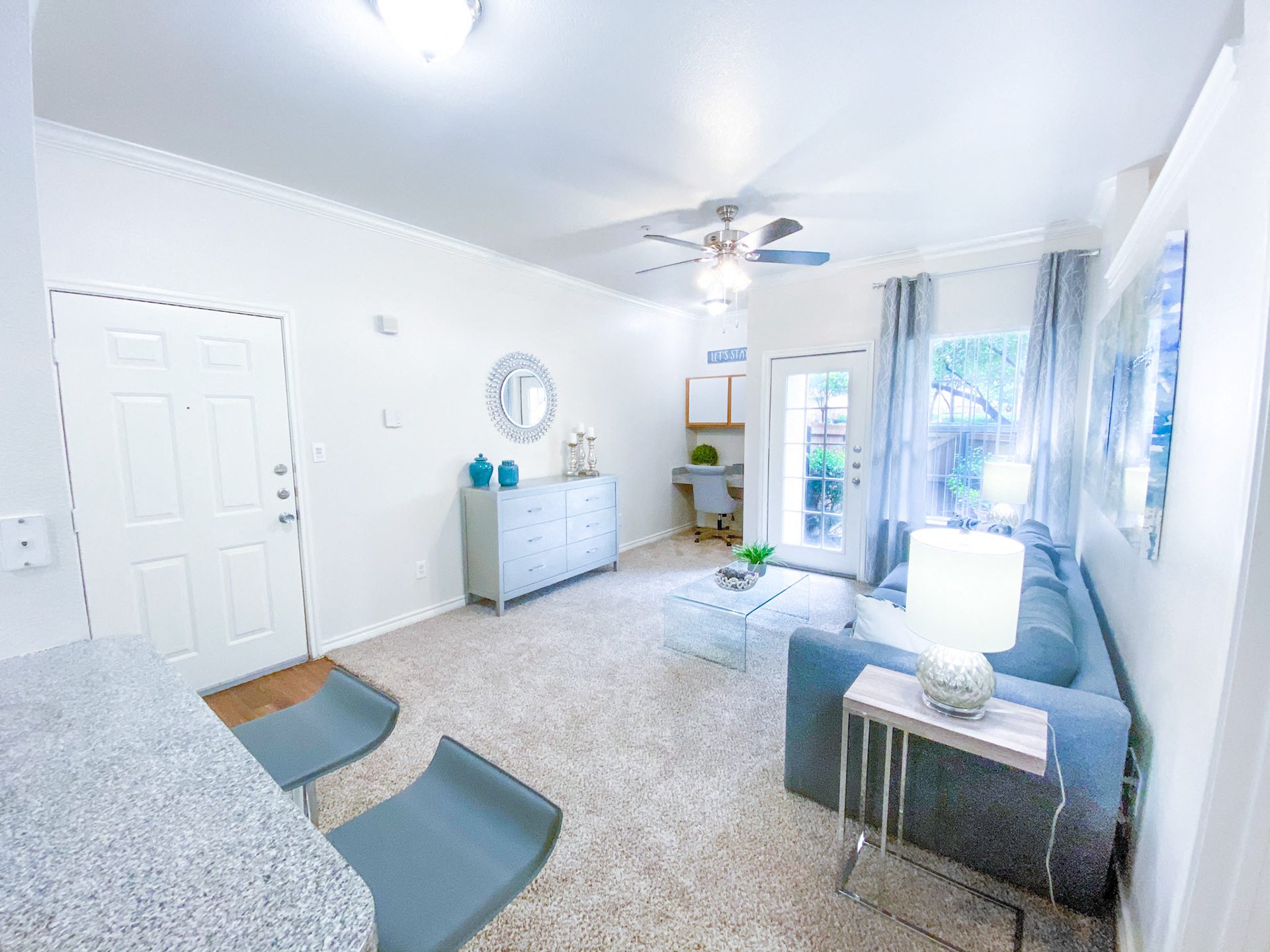 Interior living room view with seating