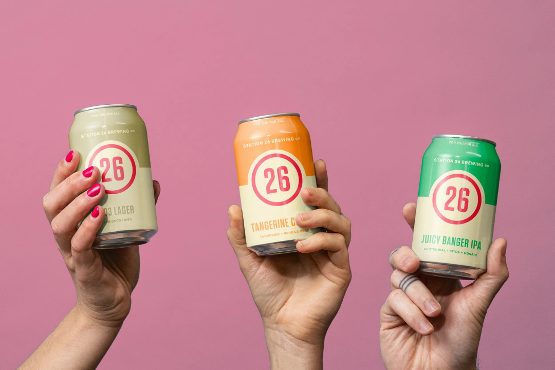 A selection of Station 26 Brewing Co. canned beers featuring year-round favorites and seasonal craft 