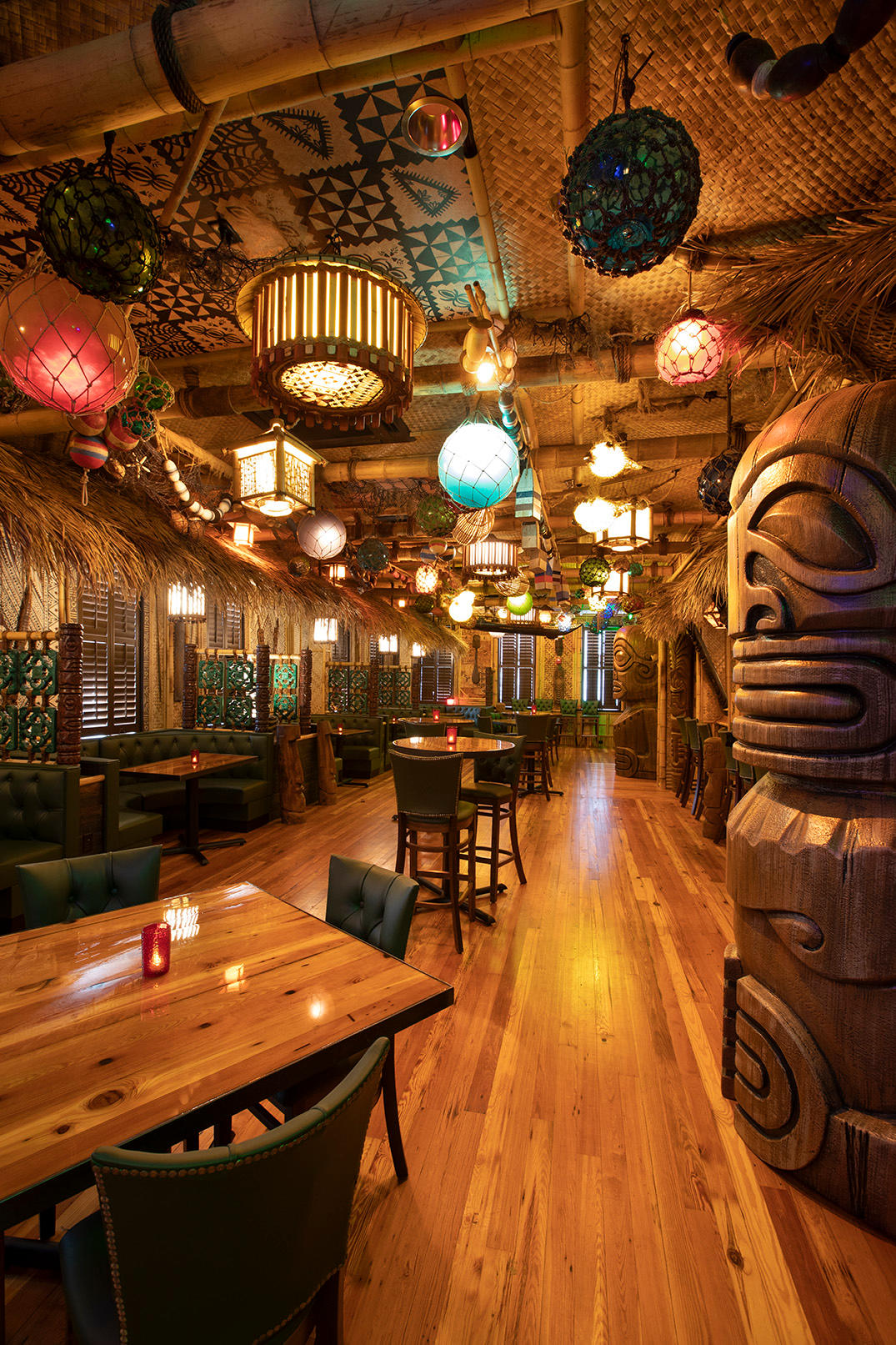 The Bamboo Room tiki bar is an immersive, exotic tropical hideaway nestled in the heart of Downtown Savannah. The design of The Bamboo Room features a collection of artifacts sourced from around the globe, personal collections, and hand-carved one of a kind items.