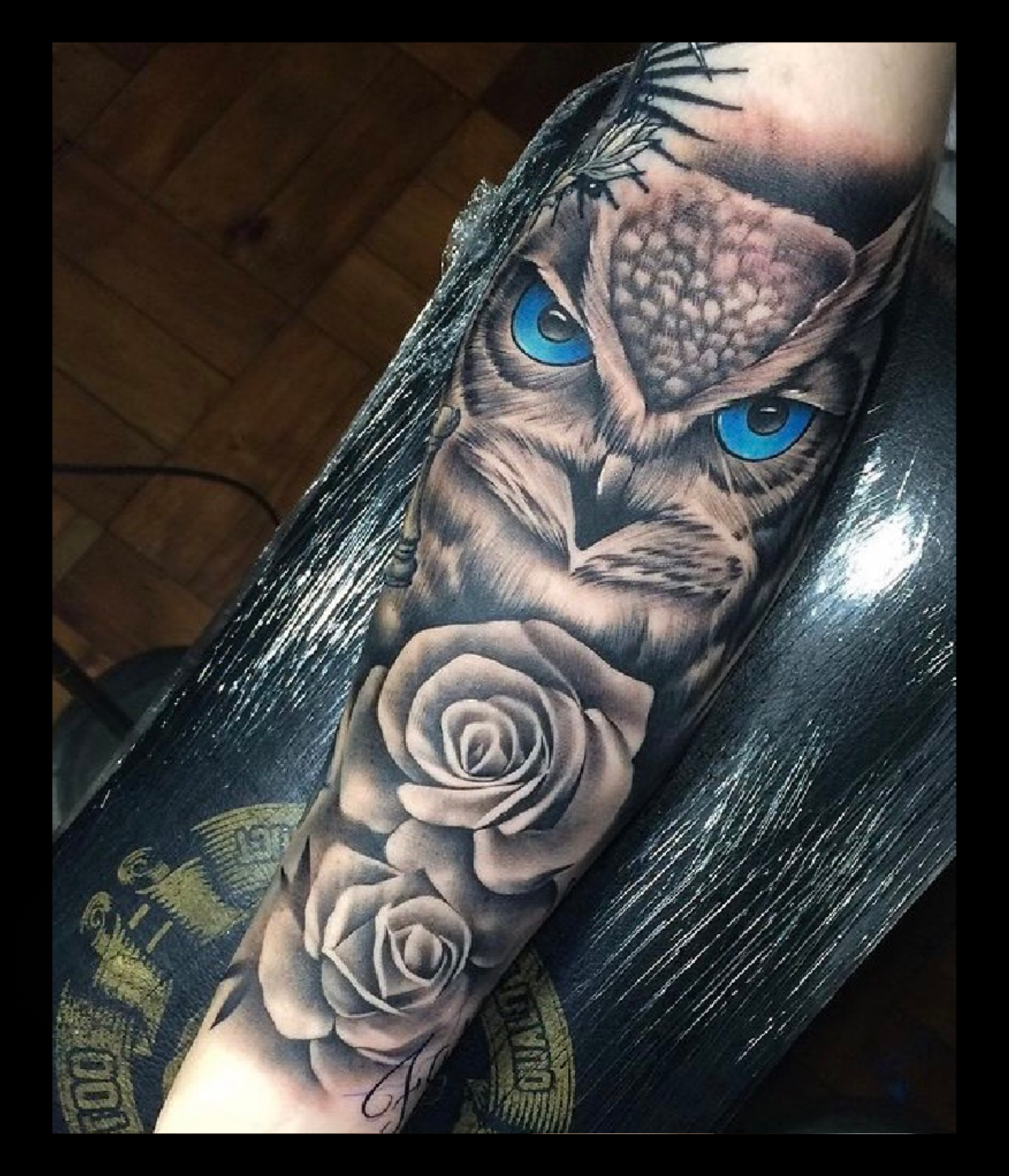 BlacKwork owl tattoo @Platinum Tattoos & Piercings San Antonio, Tx