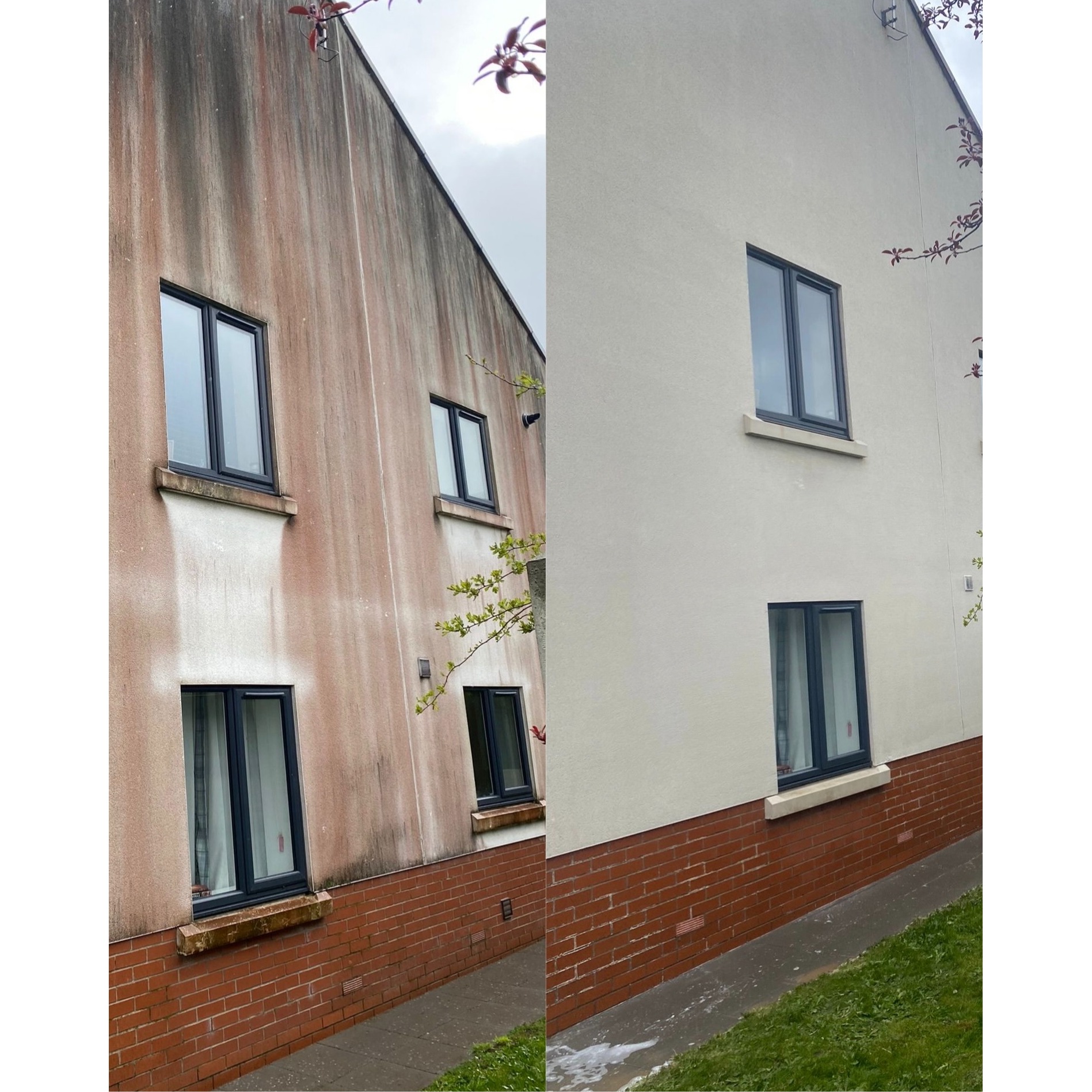 Render cleaning, K-rend house before and after algae removal, Lancashire
