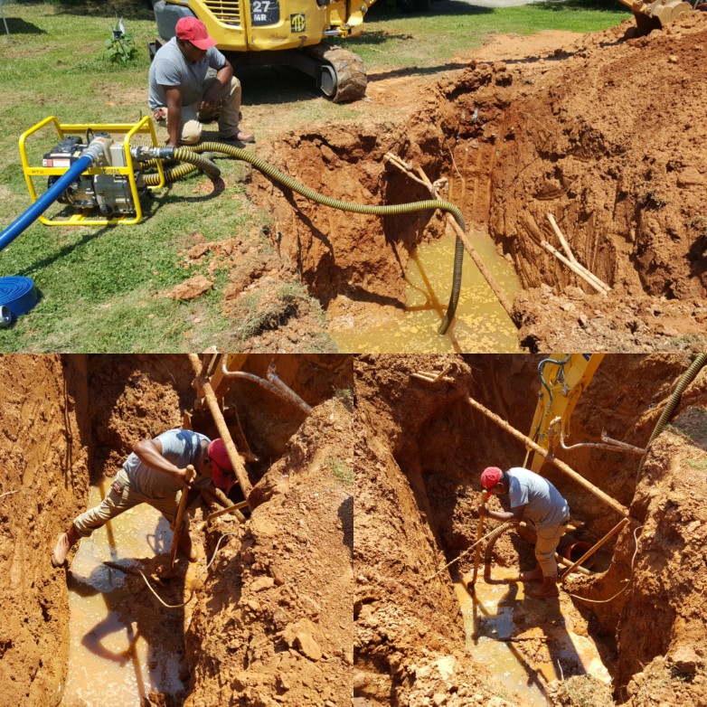 My hard working diligent helper trying to get to problem of the sewer line at this property.