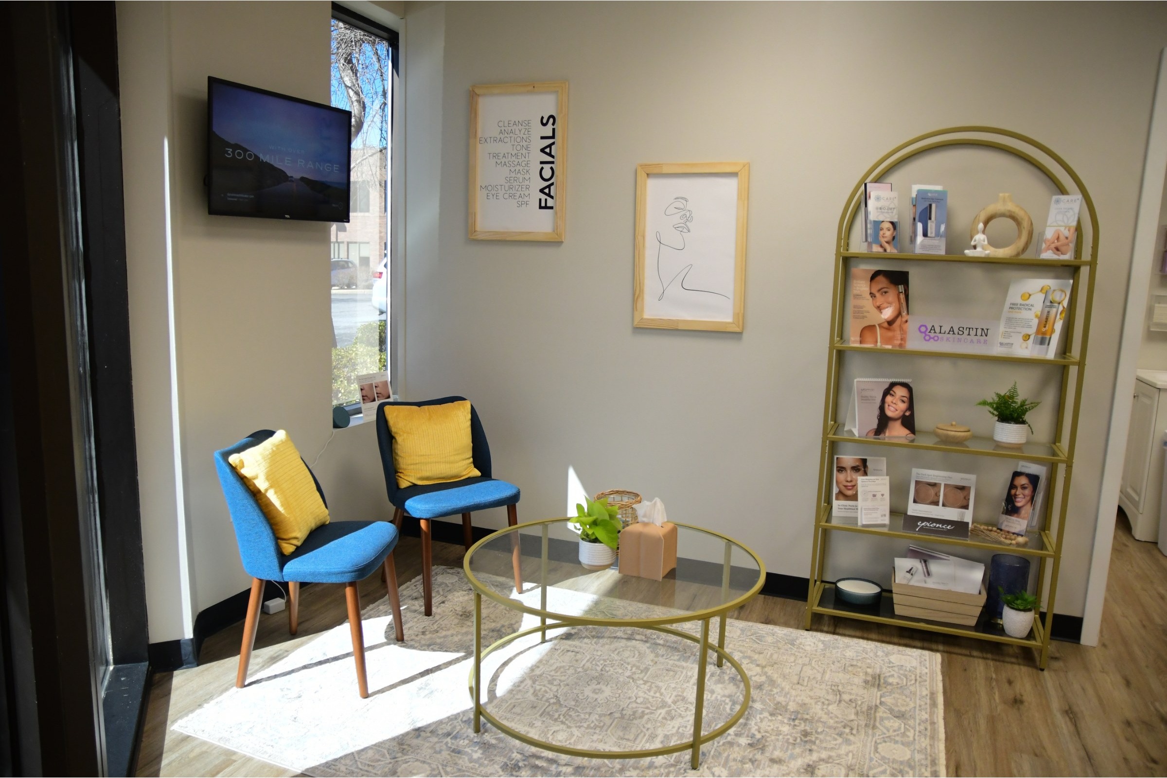Welcoming waiting lounge at Care Esthetics Delaware, a medical spa in Newark, DE