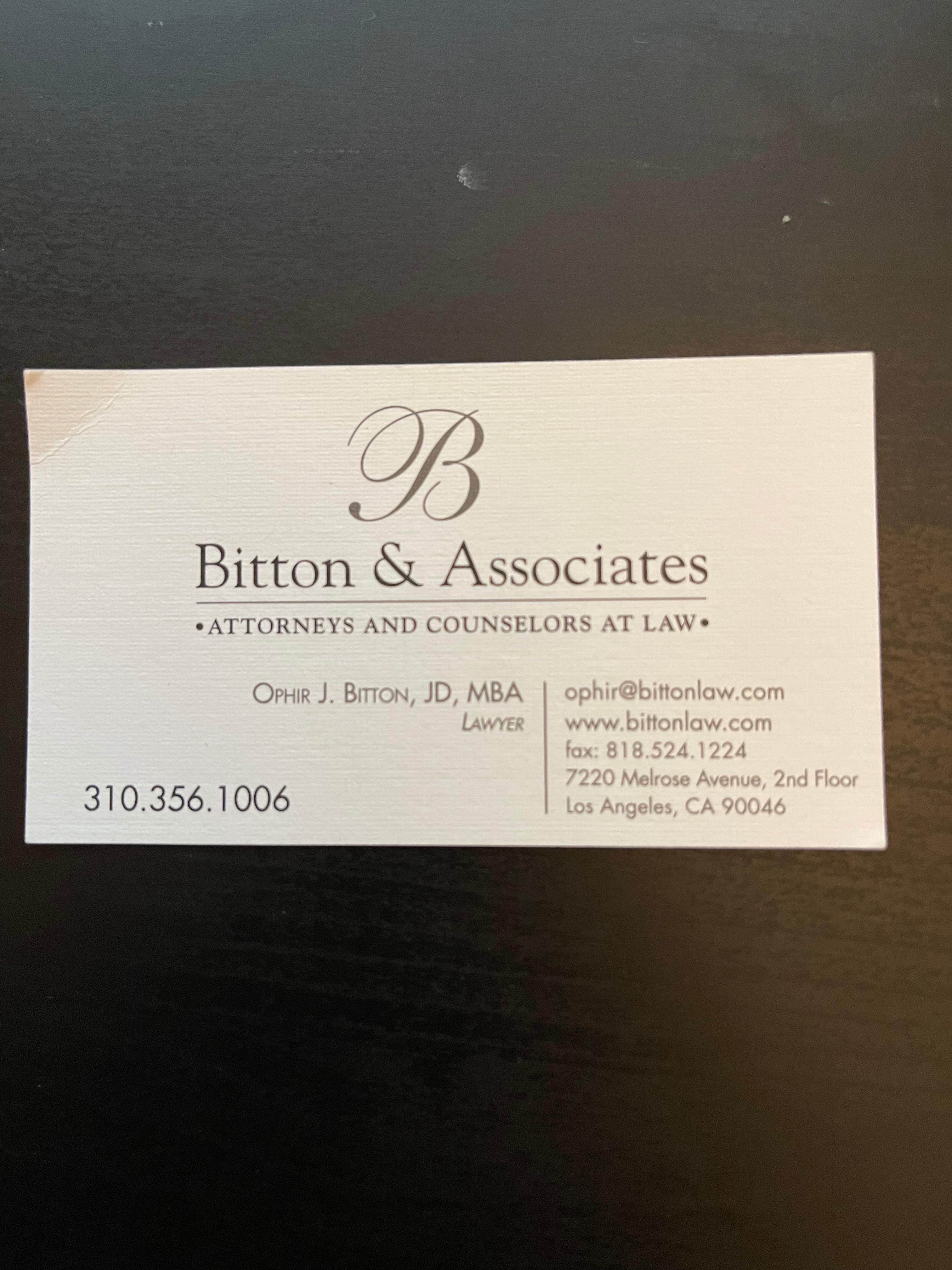 Bitton & Associates Attorneys At Law- business card