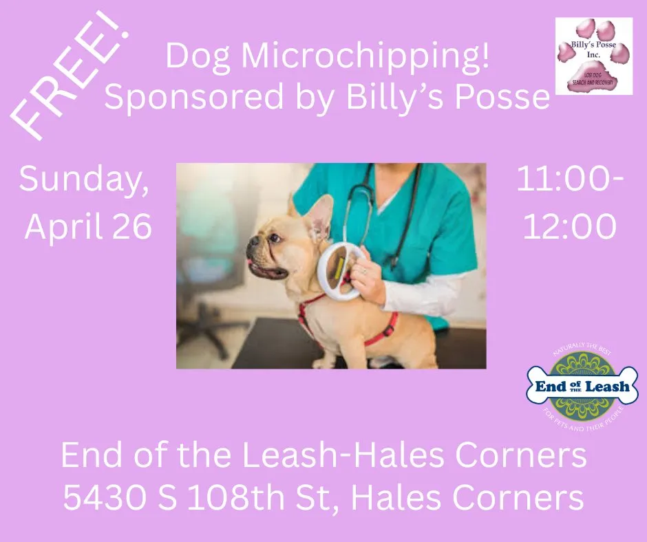 Image of Local Pet Event Billy's Posse Inc MICROCHIP CLINIC - Hales Corners ONLY Nearby