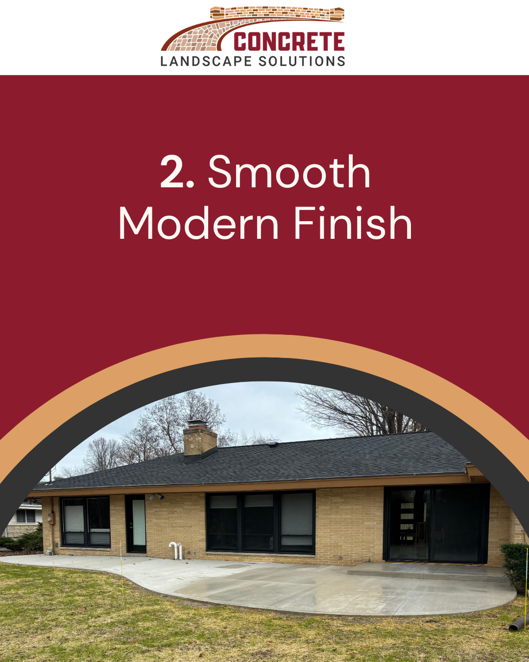 Smooth modern concrete finish photo featuring a clean patio or walkway design for a simple, contemporary outdoor look.