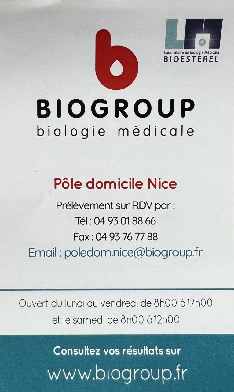 BIOGROUP BIOESTEREL - Laboratoire Nice - Lyautey Nice 04 93 80 20 00