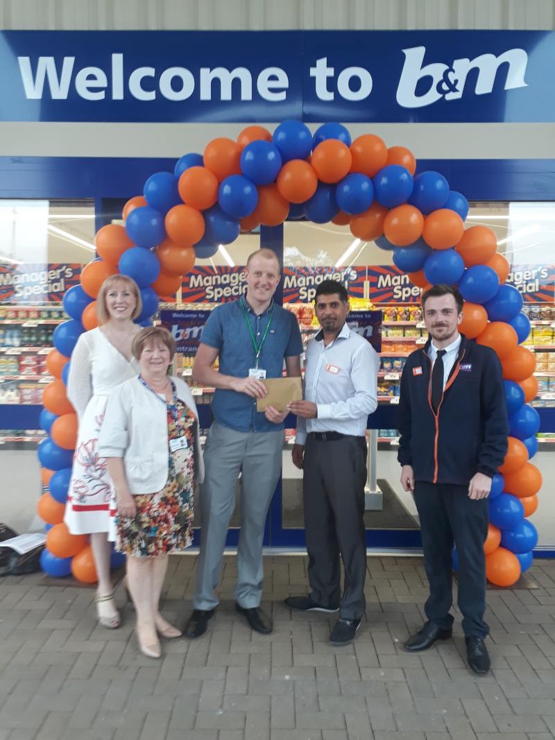 Store staff at B&M's new store in Cottingley, Leeds were delighted to welcome Matthew Springthorpe from local charity Holbeck Elderley Aid, the store's chosen charity for opening day. Mr Springthorpe accepted £250 worth of B&M vouchers on behalf of the ch