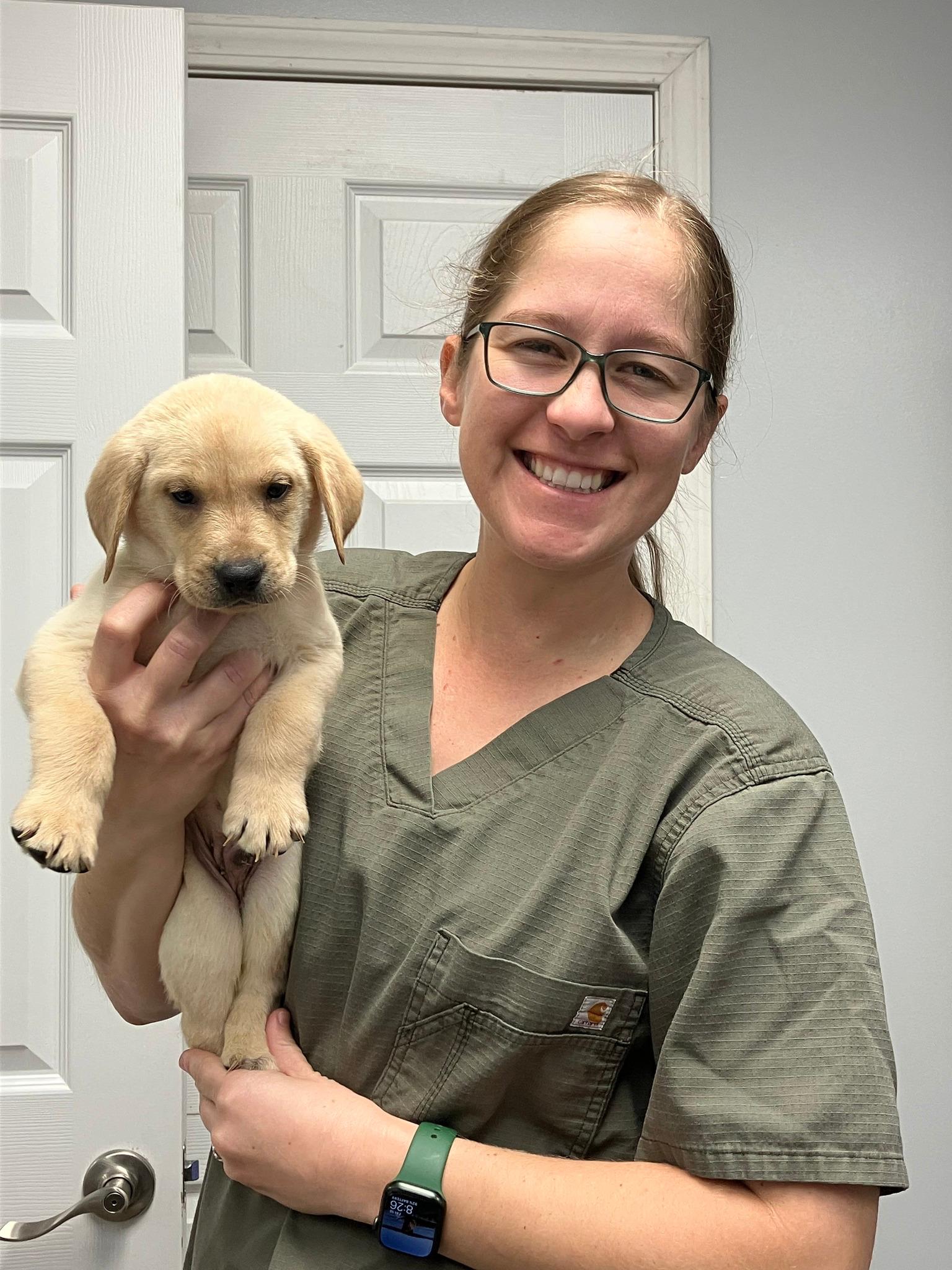 Our team member with a puppy patient