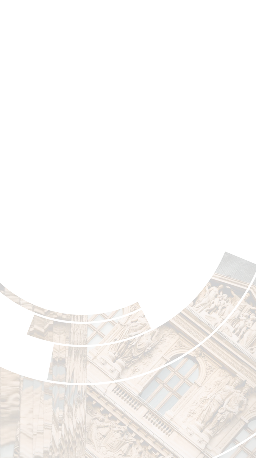 Classical architecture building with an abstract graphic overlay.