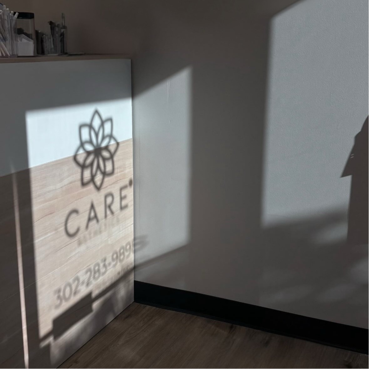 Entrance to Care Esthetics Delaware medical spa in Newark, DE