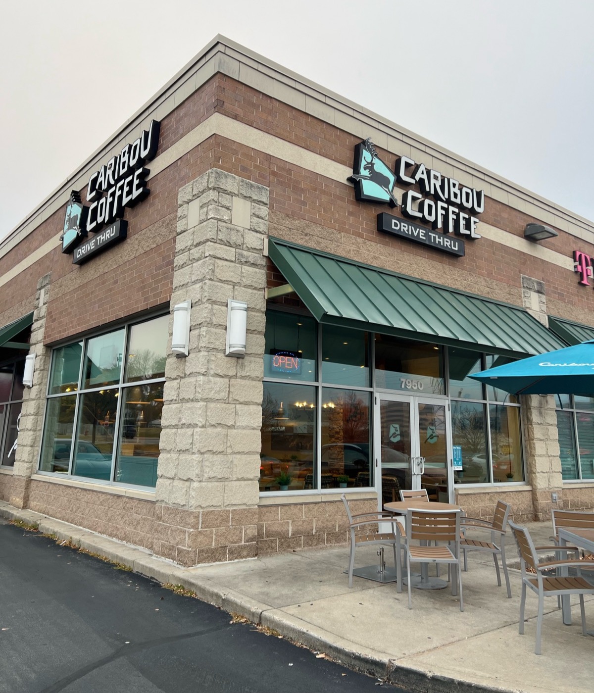 Storefront of the Caribou Coffee at 7950 Penn Avenue South in Bloomington