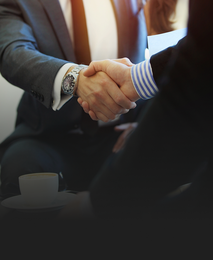 An advisor shaking hands with a client.