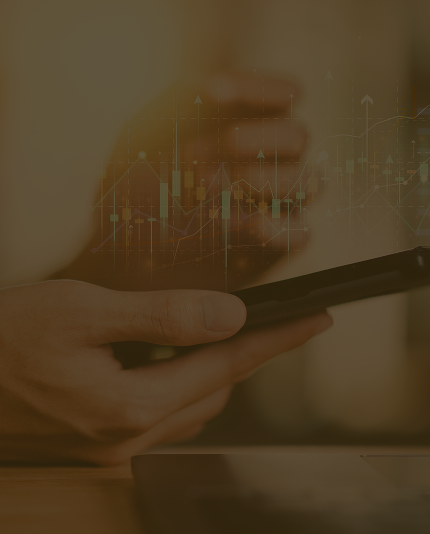 A person examining charts on their phone.