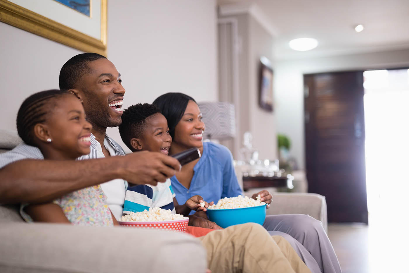 Family watching Cox Contour TV in Orange, CA