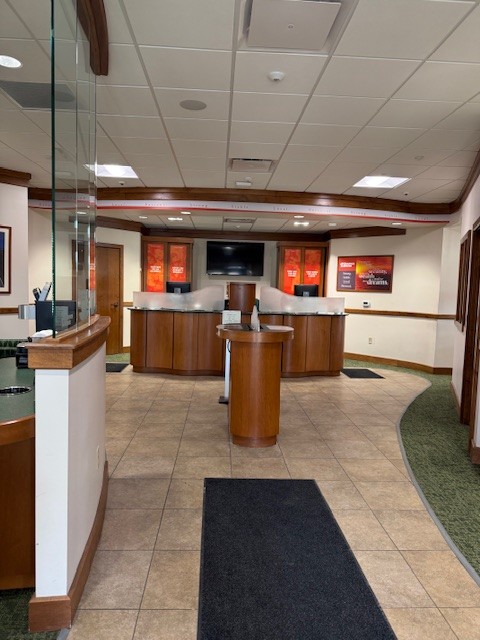 Lobby inside the 1st Source banking center on Lincoln Highway East in Fort Wayne, Indiana