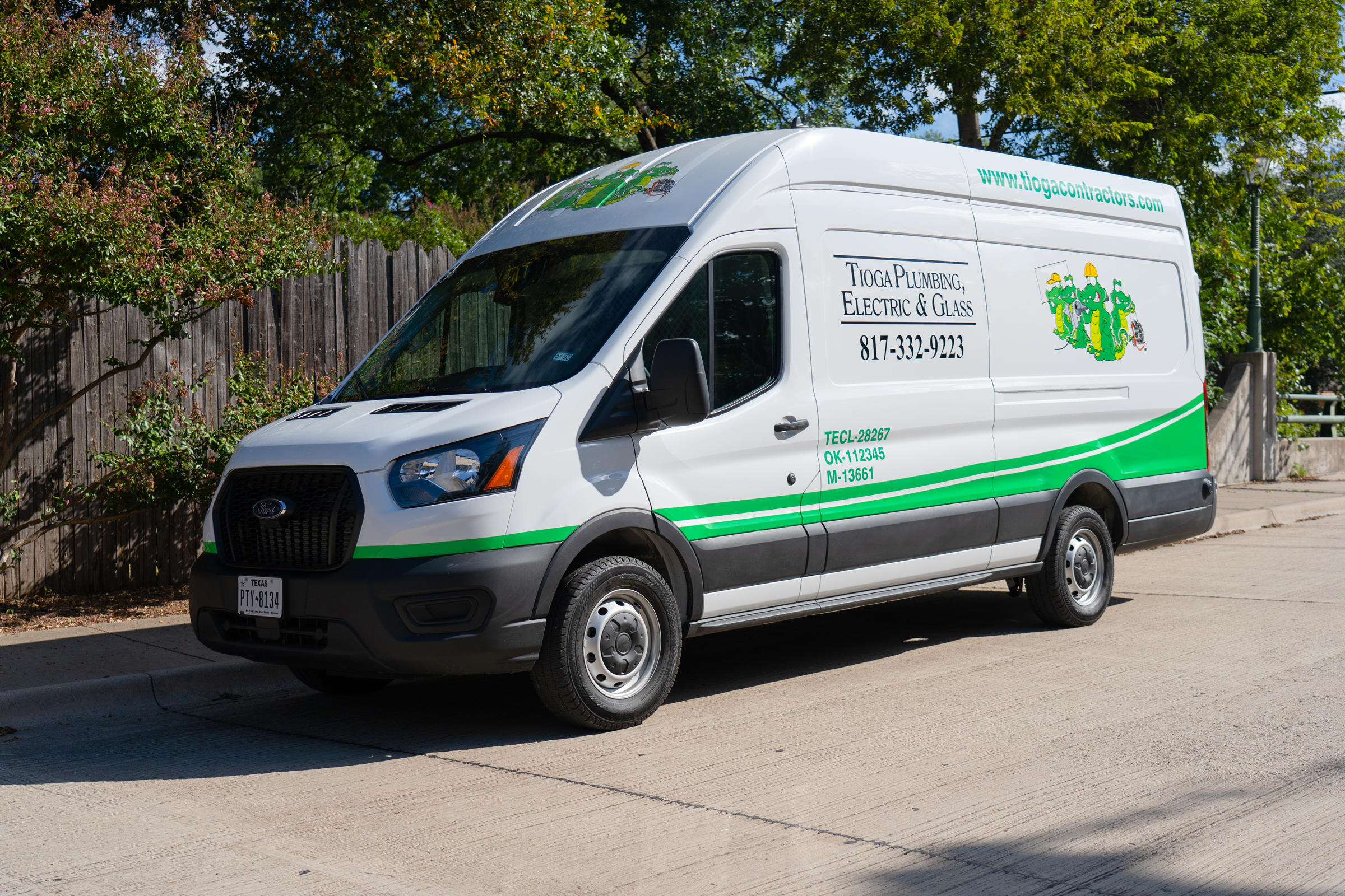 One of the Tioga Contractors plumbing service vehicles in the Euless, TX area.