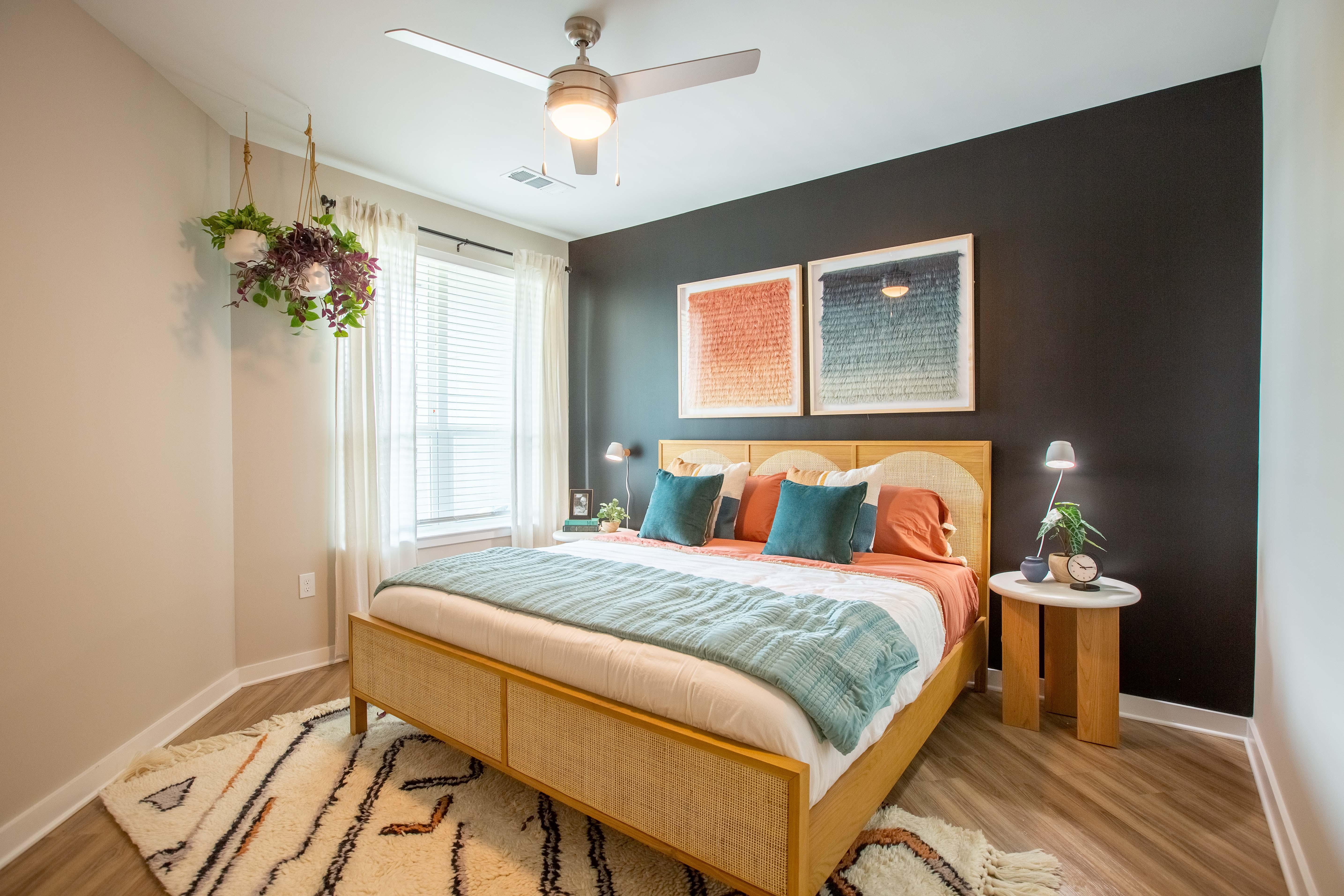 Lighted ceiling fans in bedrooms and living room.