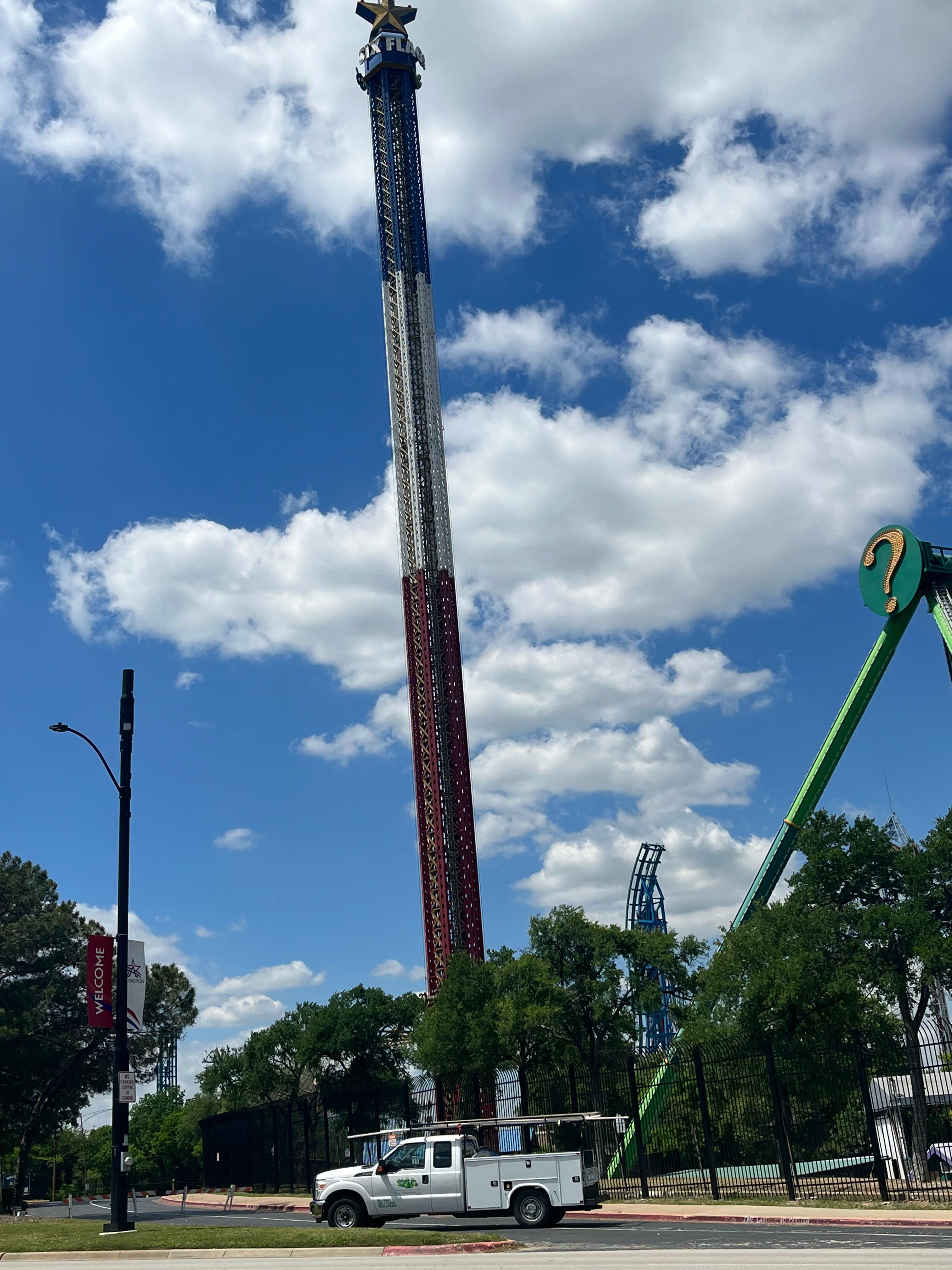 The Riddler at Six Flags in Arlington Texas with the Tioga Truck.