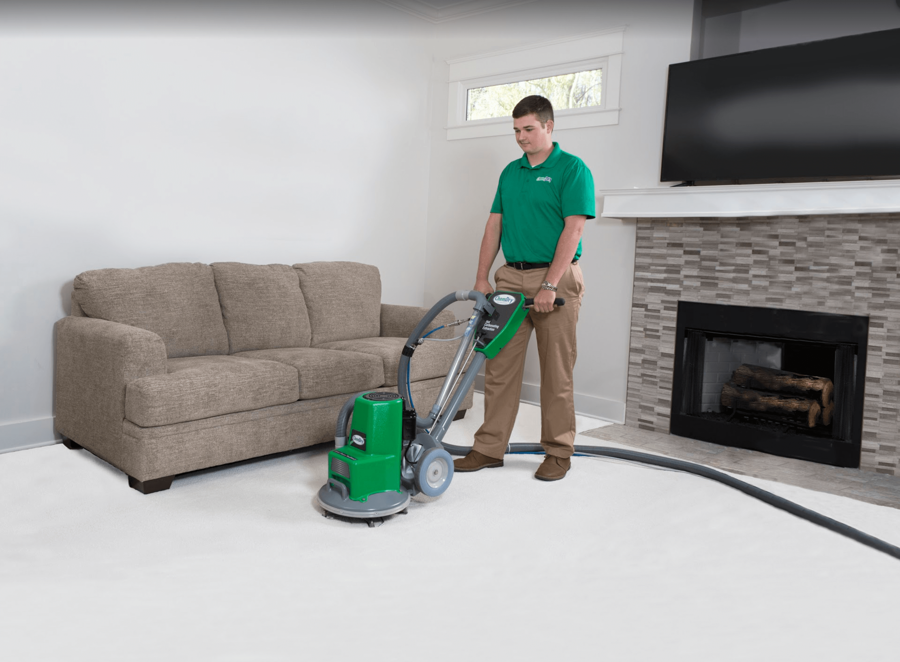 M.S. Chem-Dry tech performing carpet cleaning in La Vista
