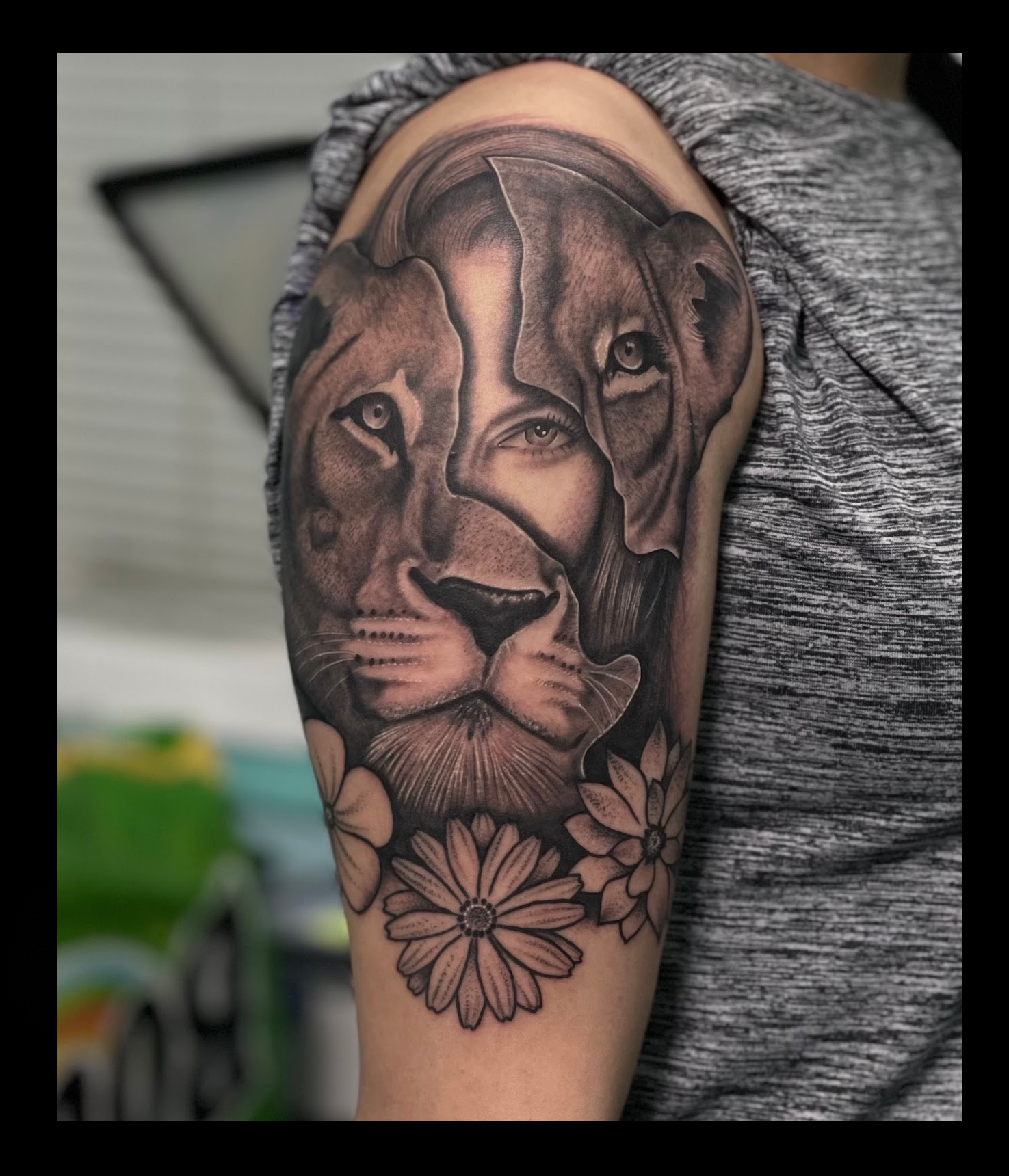Black & Gray Lion Tattoo  @Platinum Tattoos & Piercings San Antonio, Tx