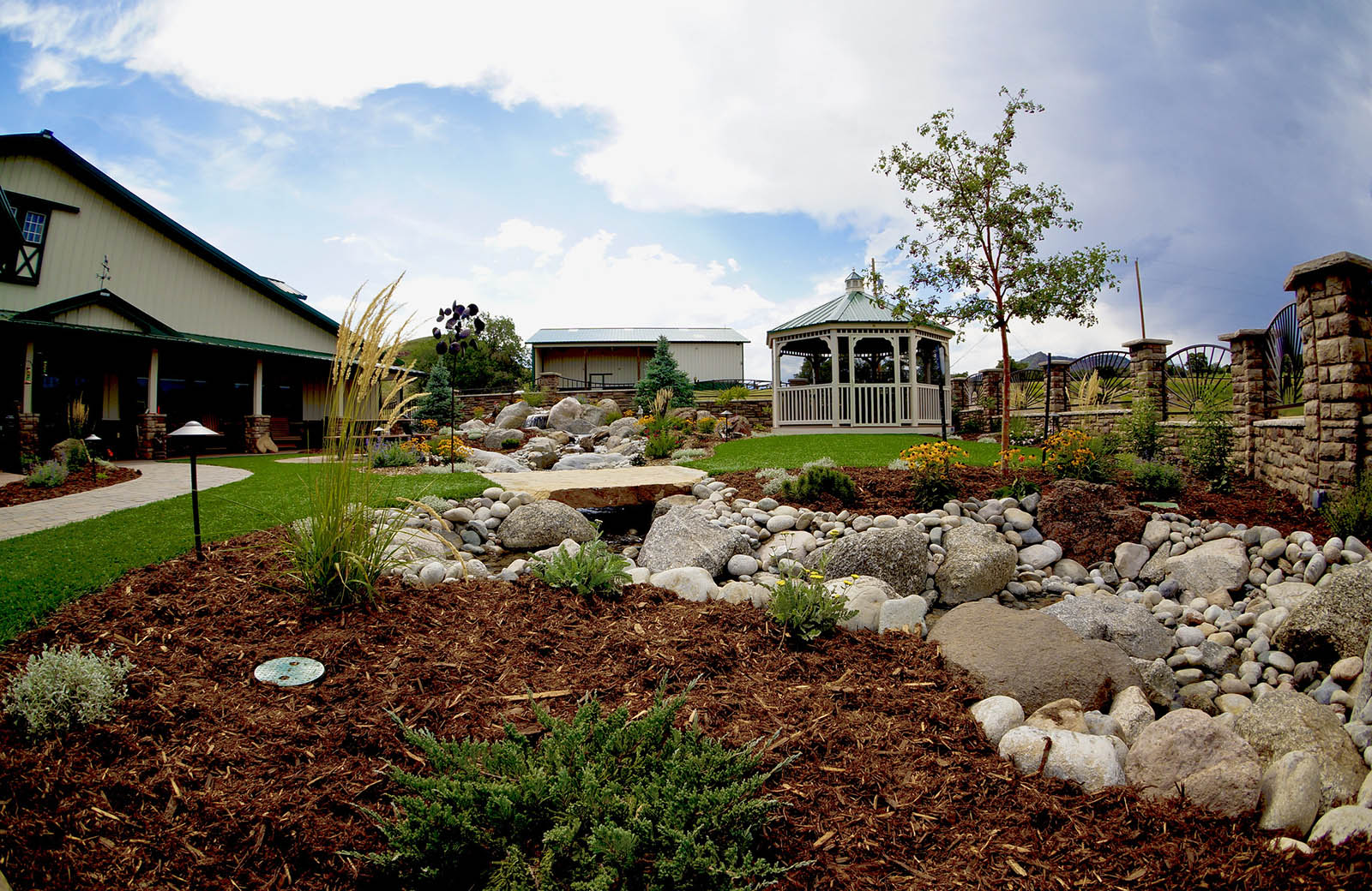 Mulch, Rocks and grass is a beautiful combination.