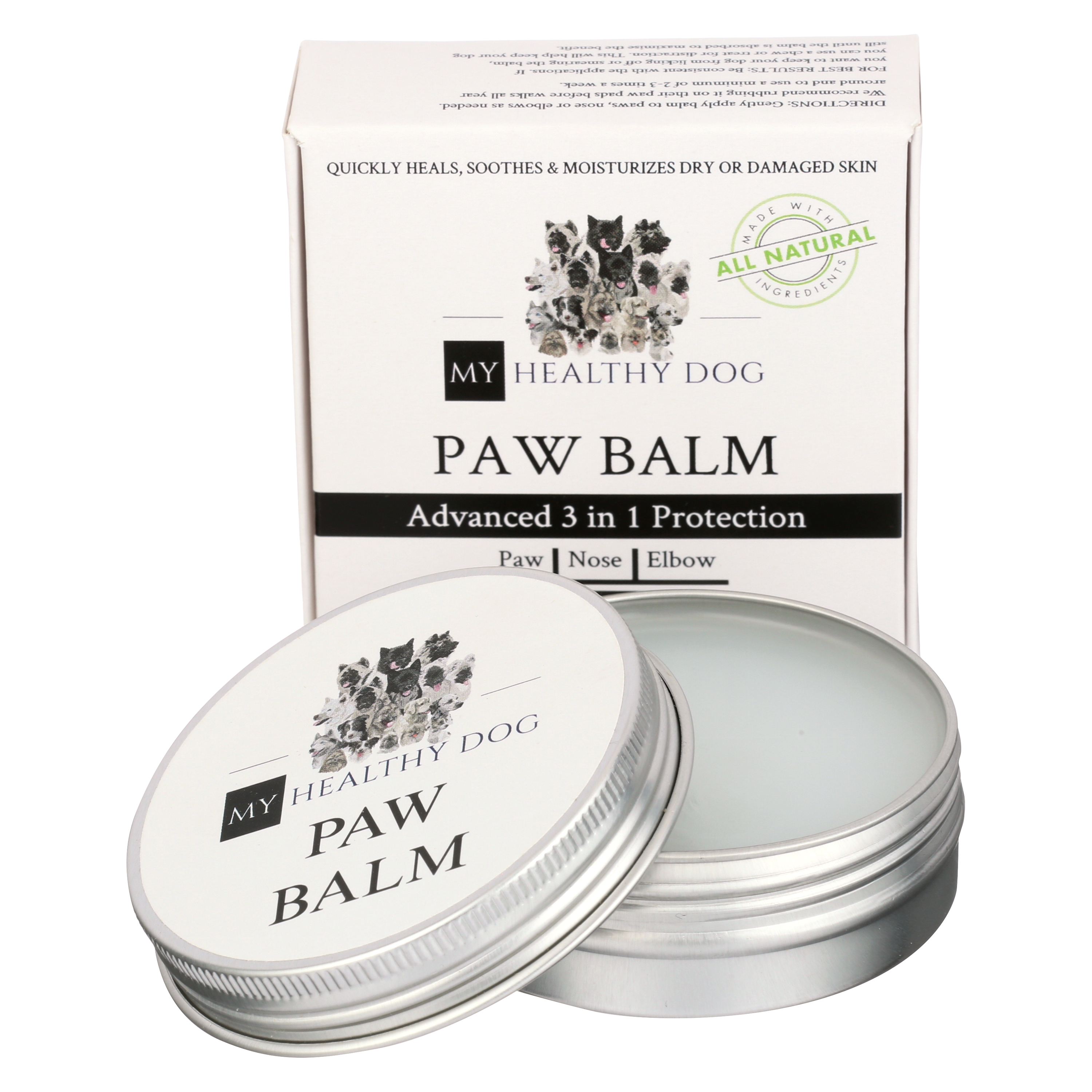 Just like a warrior's shield, our paw balm protects your pet's paws from harsh environmental conditions, such as hot pavement or icy sidewalks. Enriched with healing agents, it also soothes and repairs damaged pads, offering relief from the discomfort of cracks and rough patches.