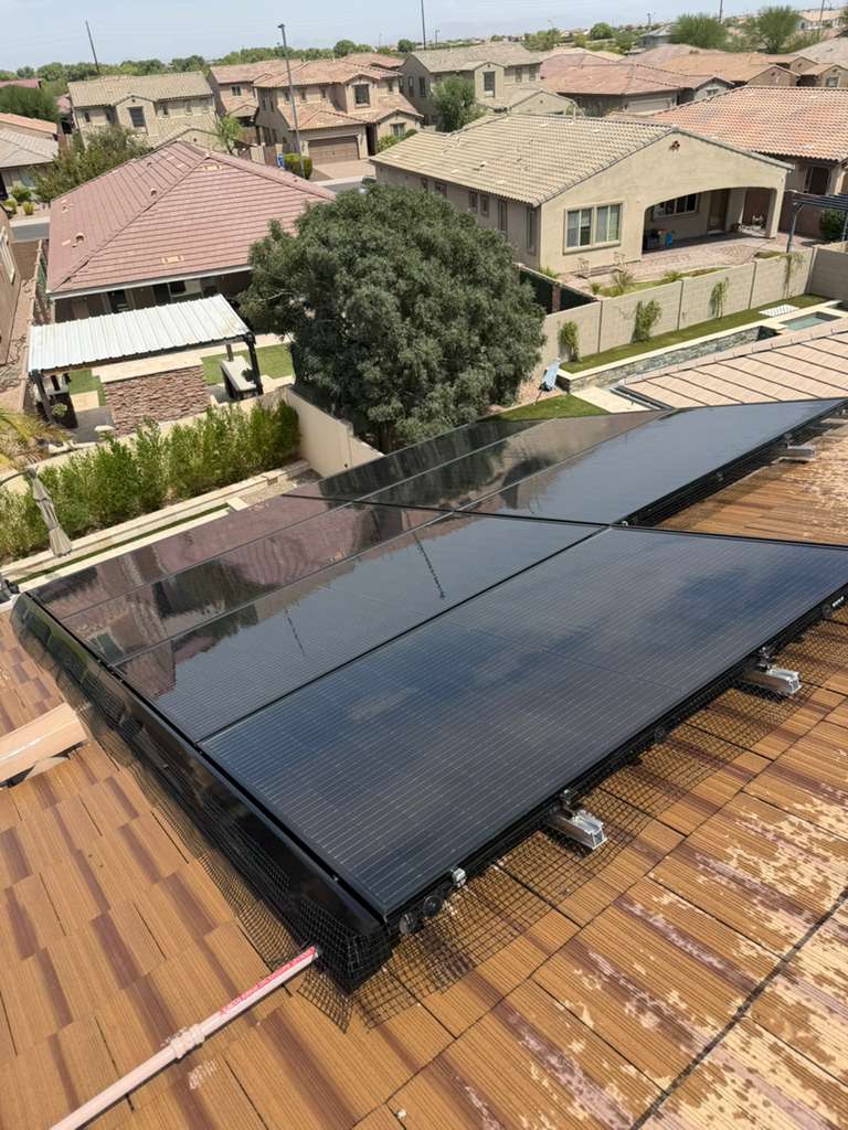 Clean residential solar panels following professional solar panel cleaning by SunWorx Solar Services in Gilbert, Arizona.