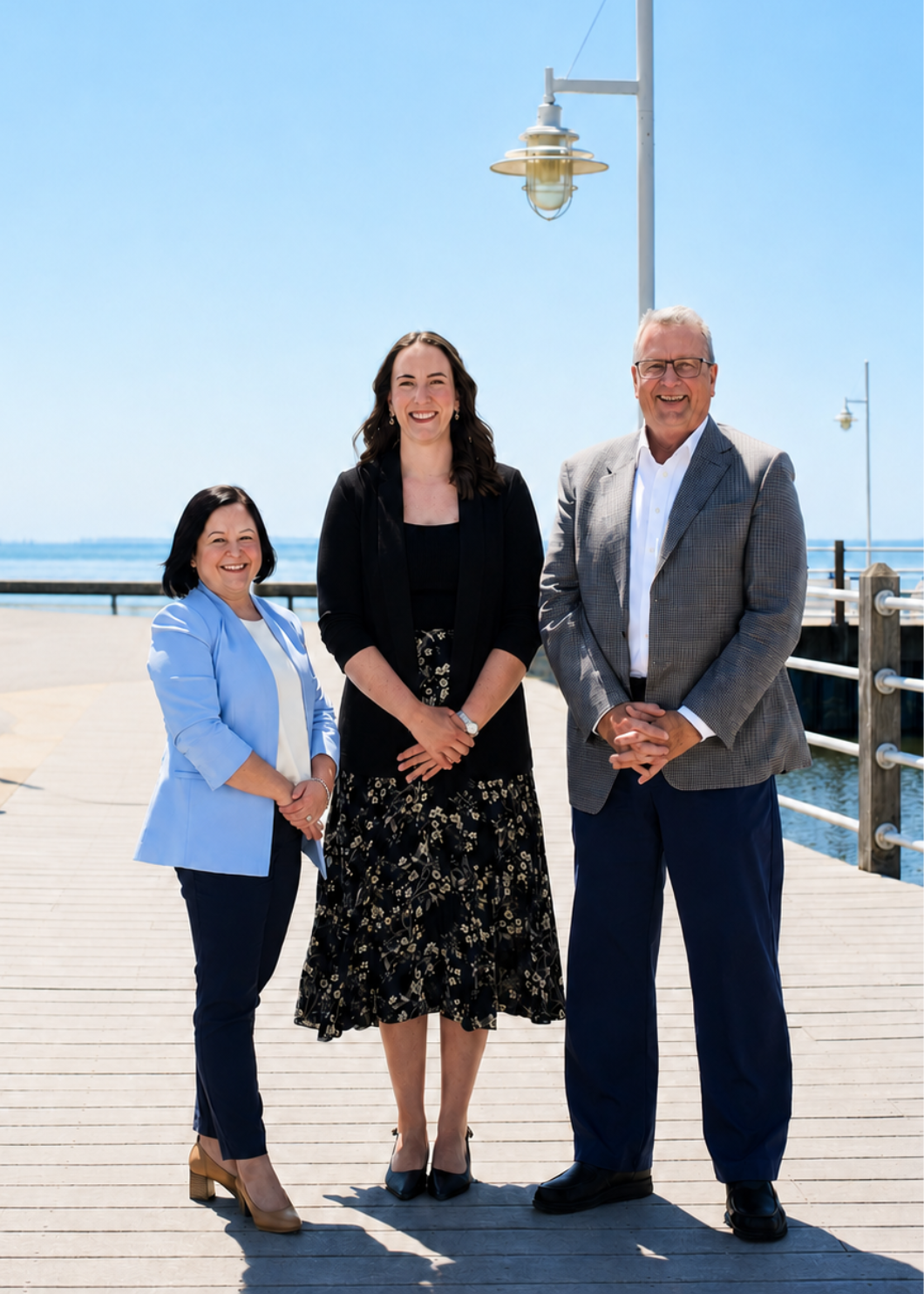 The Seyers Group standing on a pier.