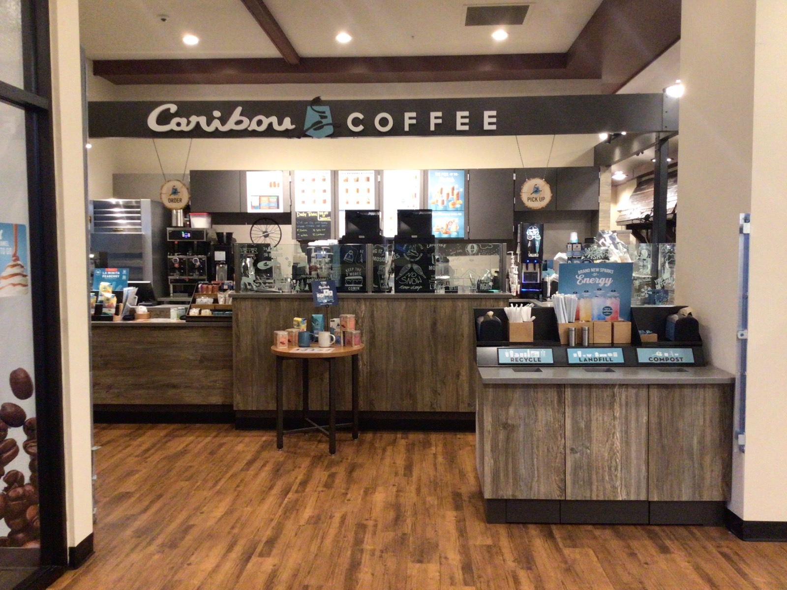 Storefront of the Caribou Coffee at 232 S Courtney Street in Rhinelander