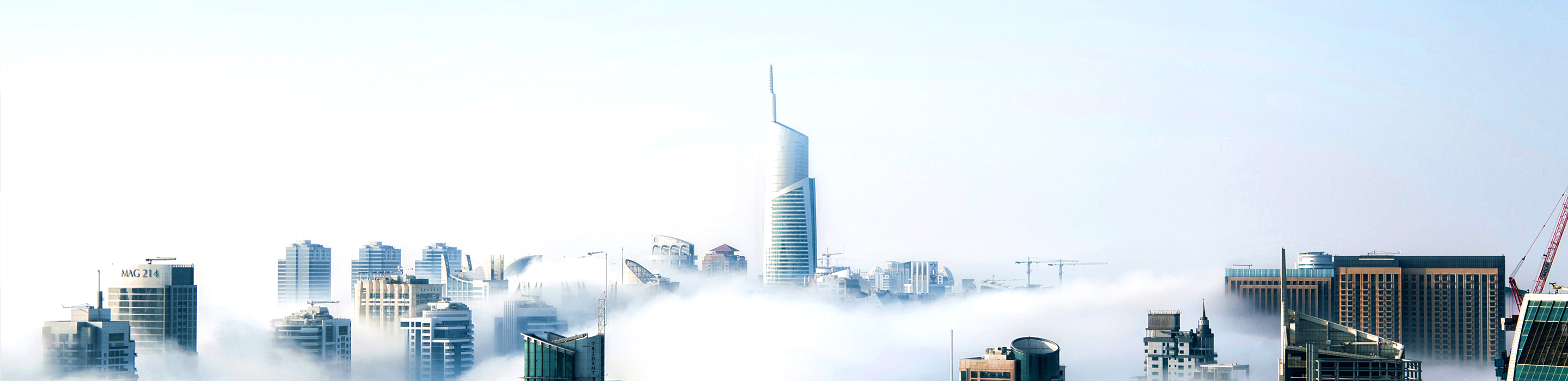 City skyline with fog.