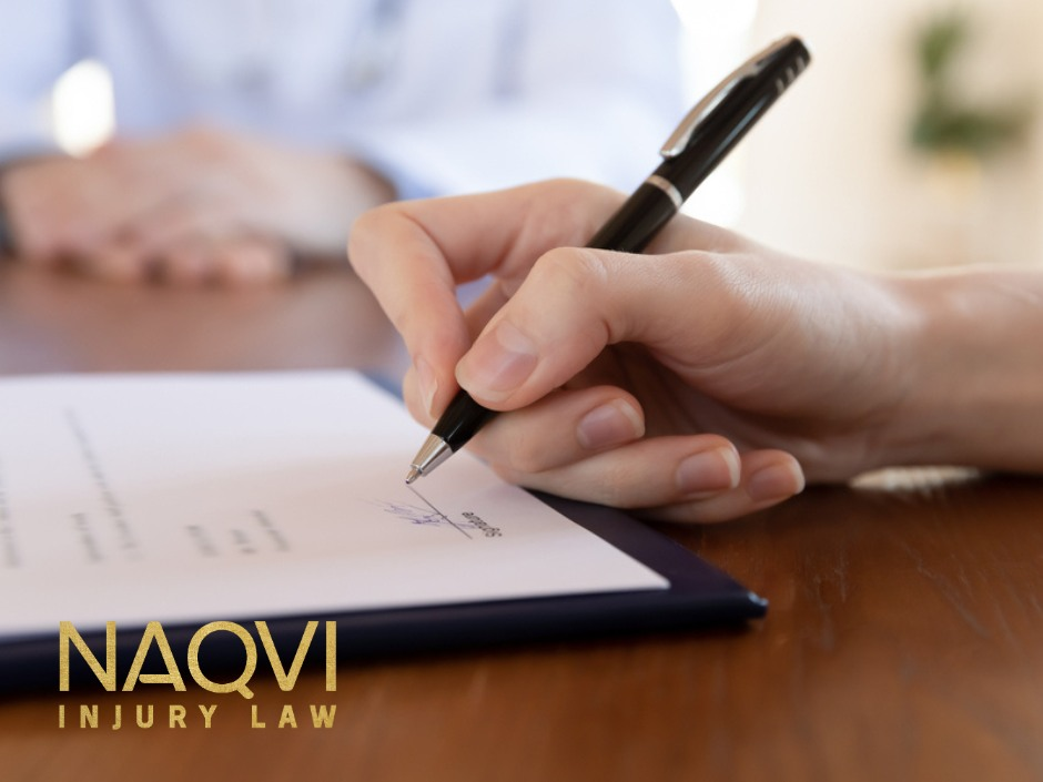 filling out paperwork for Naqvi Law team