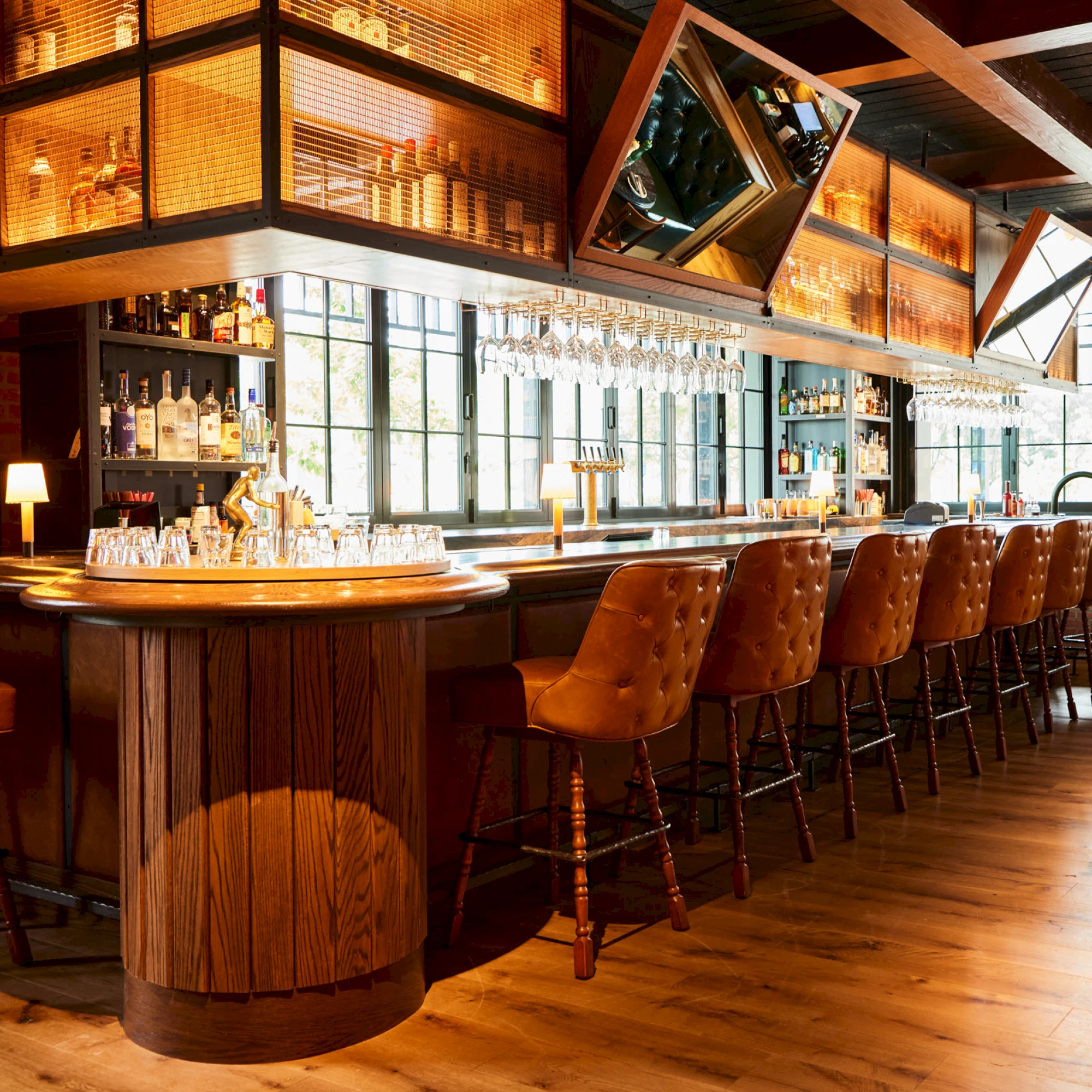 The bar at Little West Tavern, the wood hearth restaurant at The Junto. 