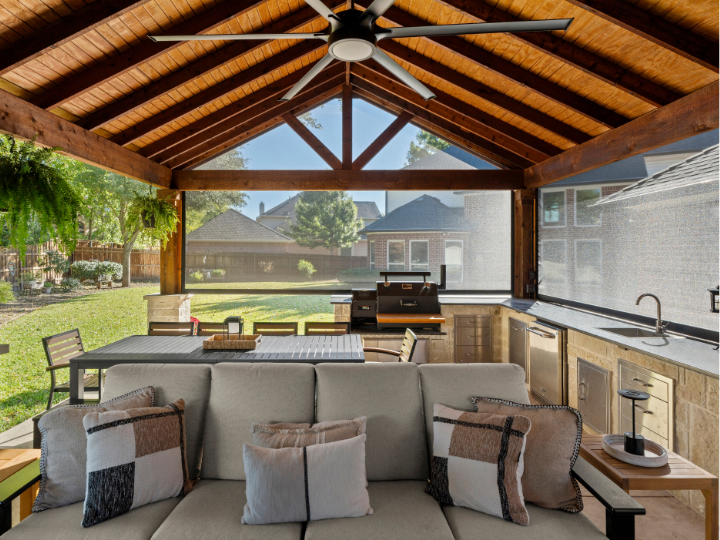 Stay cool. Block the glare. Elevate your patio. Elevista Exterior Solar Shades are custom-fitted and professionally installed by your local Budget Blinds team for the perfect blend of comfort and style.