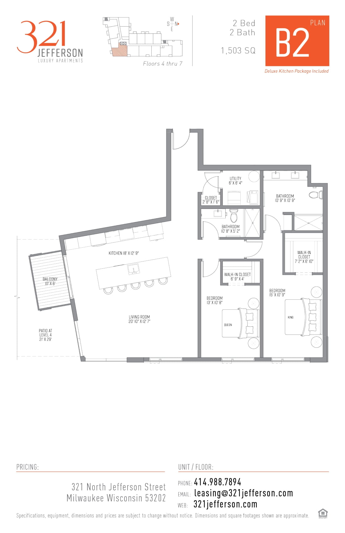 321 Jefferson Two Bedroom Floor Plan B2 1503 Sq Ft