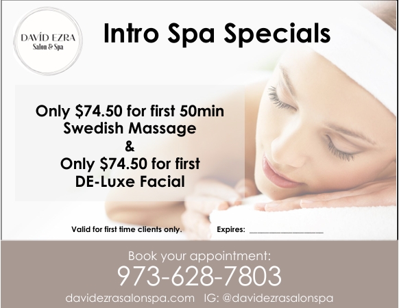 Try the favorite Spa in Wayne NJ for the first time with an introductory offer! ONLY $74.50 for first time 50min Swedish Massage & ONLY $74.50 for first DE-Luxe Facial! Must Mention When booking at the Spa in Wayne NJ.