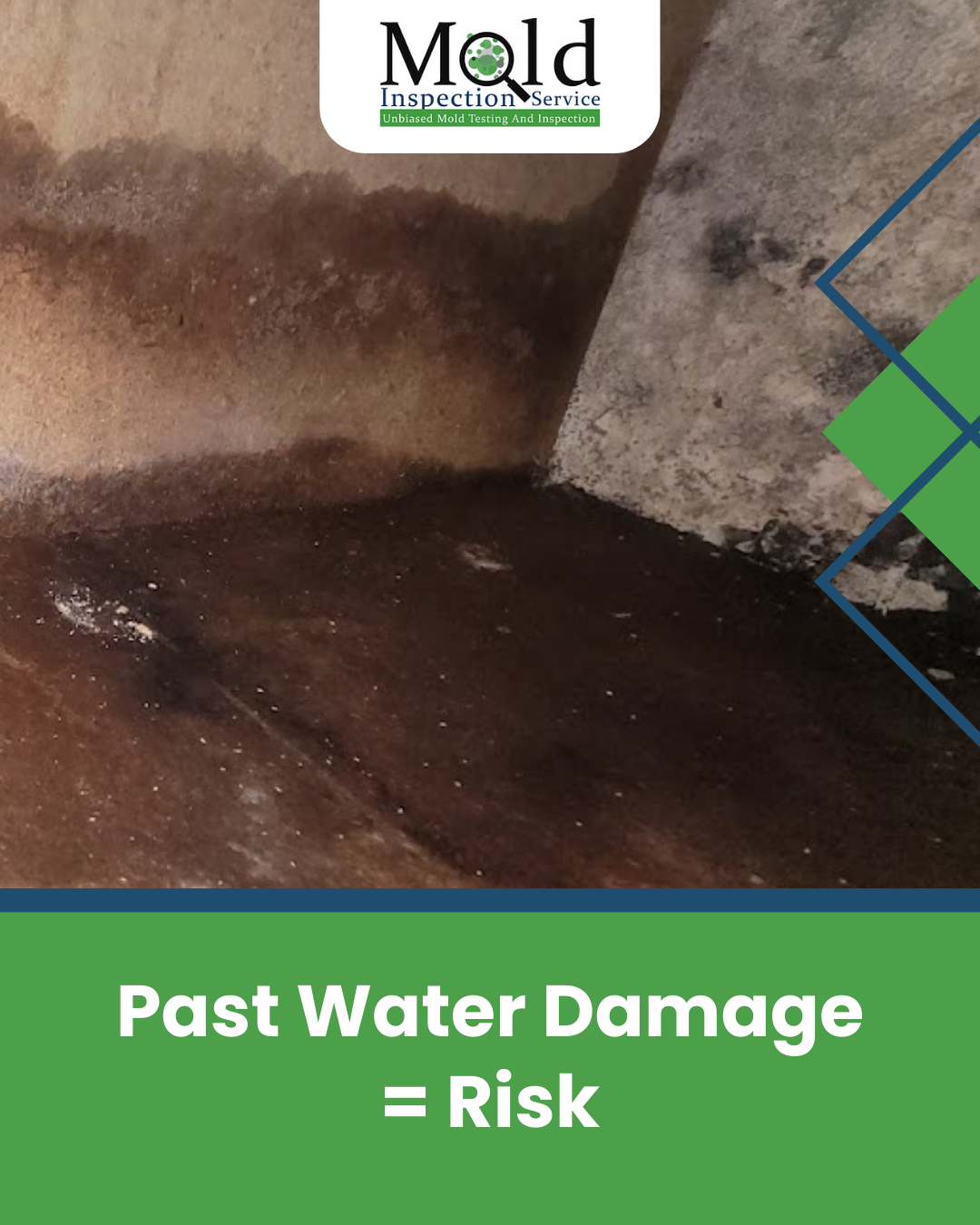 Visible signs of past water damage and moisture intrusion that may increase the risk of hidden mold growth in the home.