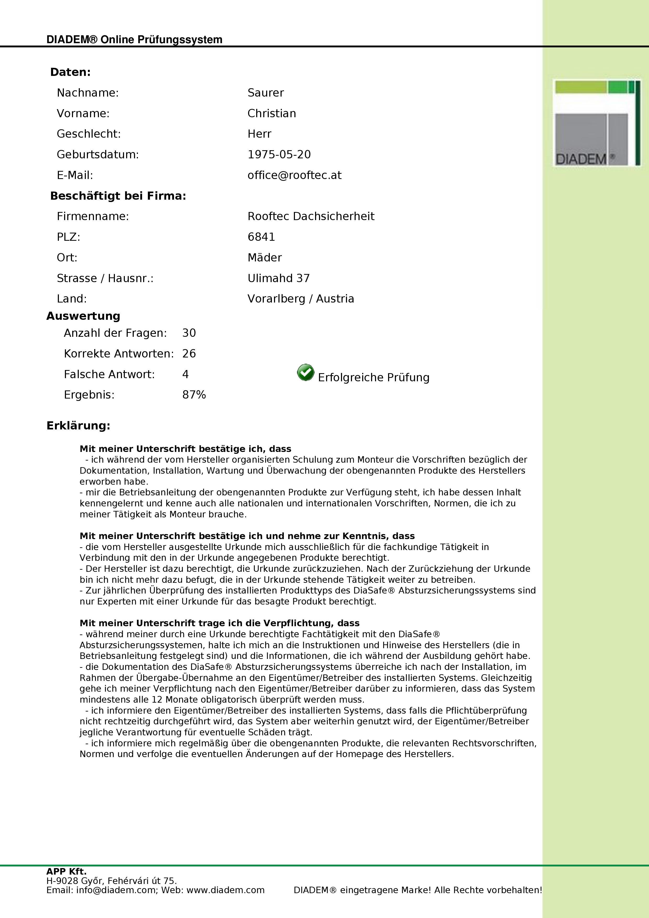 Rooftec Dachsicherheit - Christian Saurer, Ulimahd 37 in Mäder