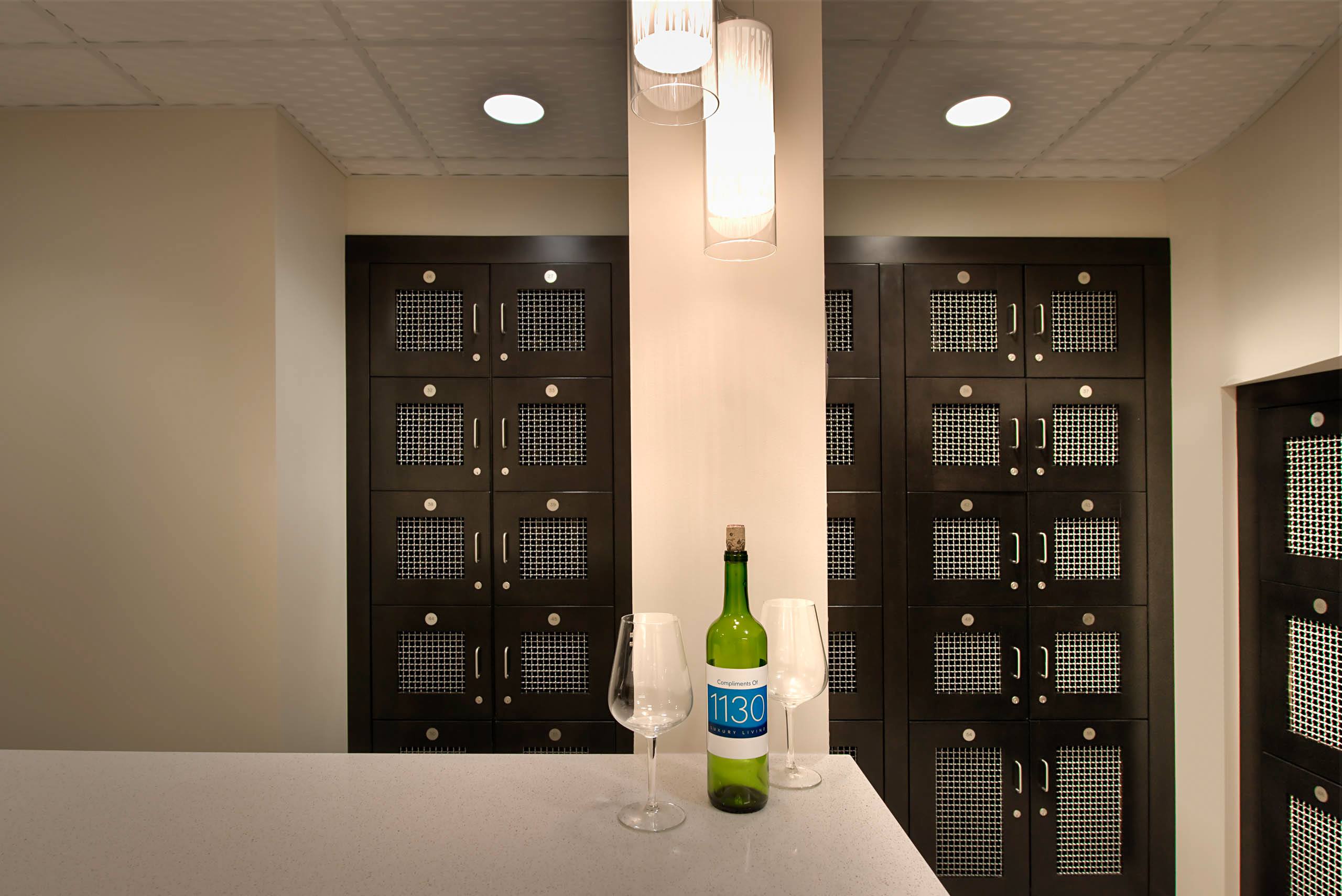 Wine storage lockers with temperature controlled cabinets 