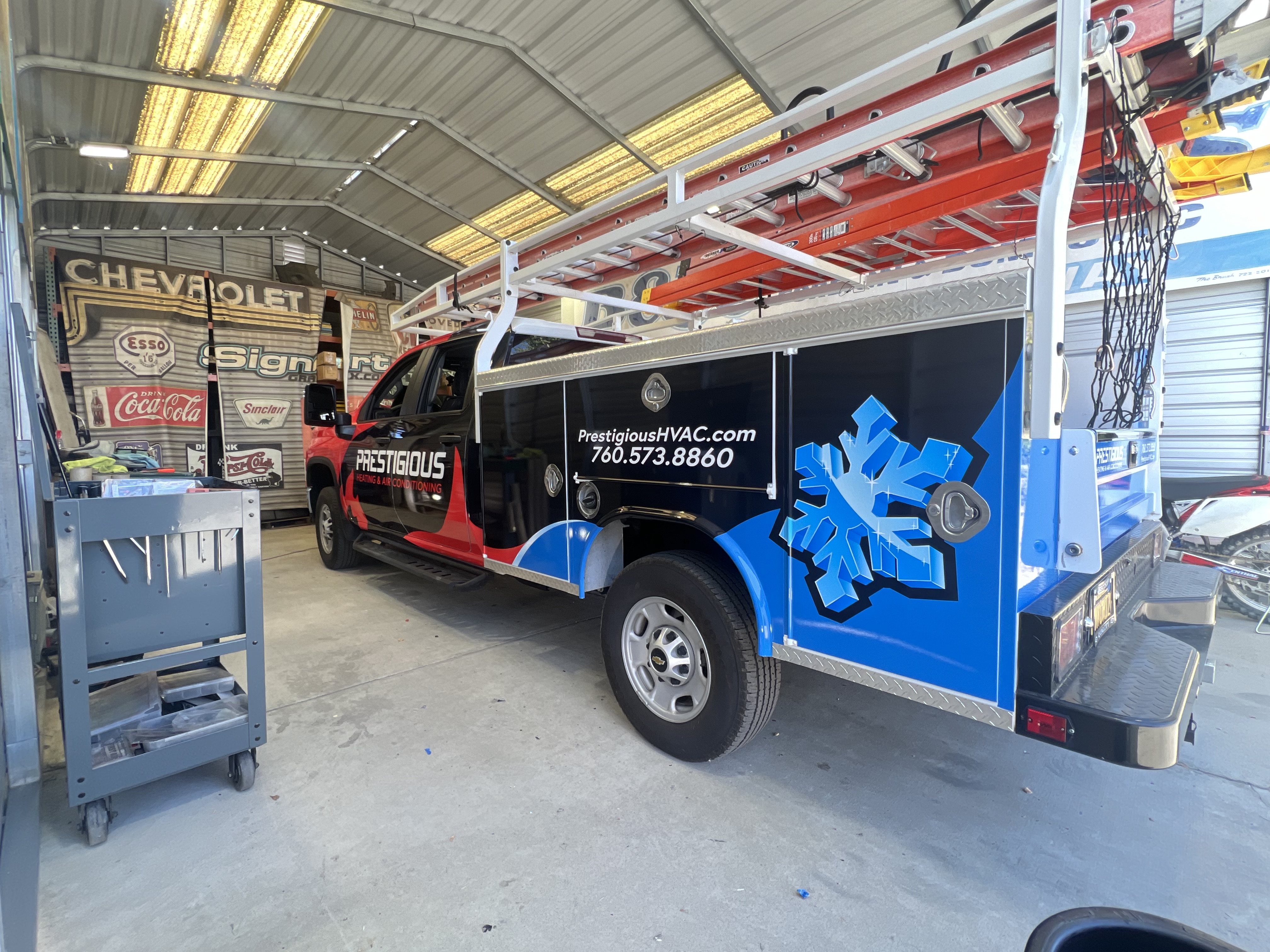 Prestigious Heating & Air Conditioning branded service vehicle prepared for residential and commercial HVAC service throughout North County San Diego.