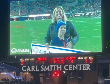 While the kick just missed the uprights, I had so much fun cheering the kicker on and taking part in this exciting experience! Thank you to both University of Virginia and Allstate's Field Goal Net Program.