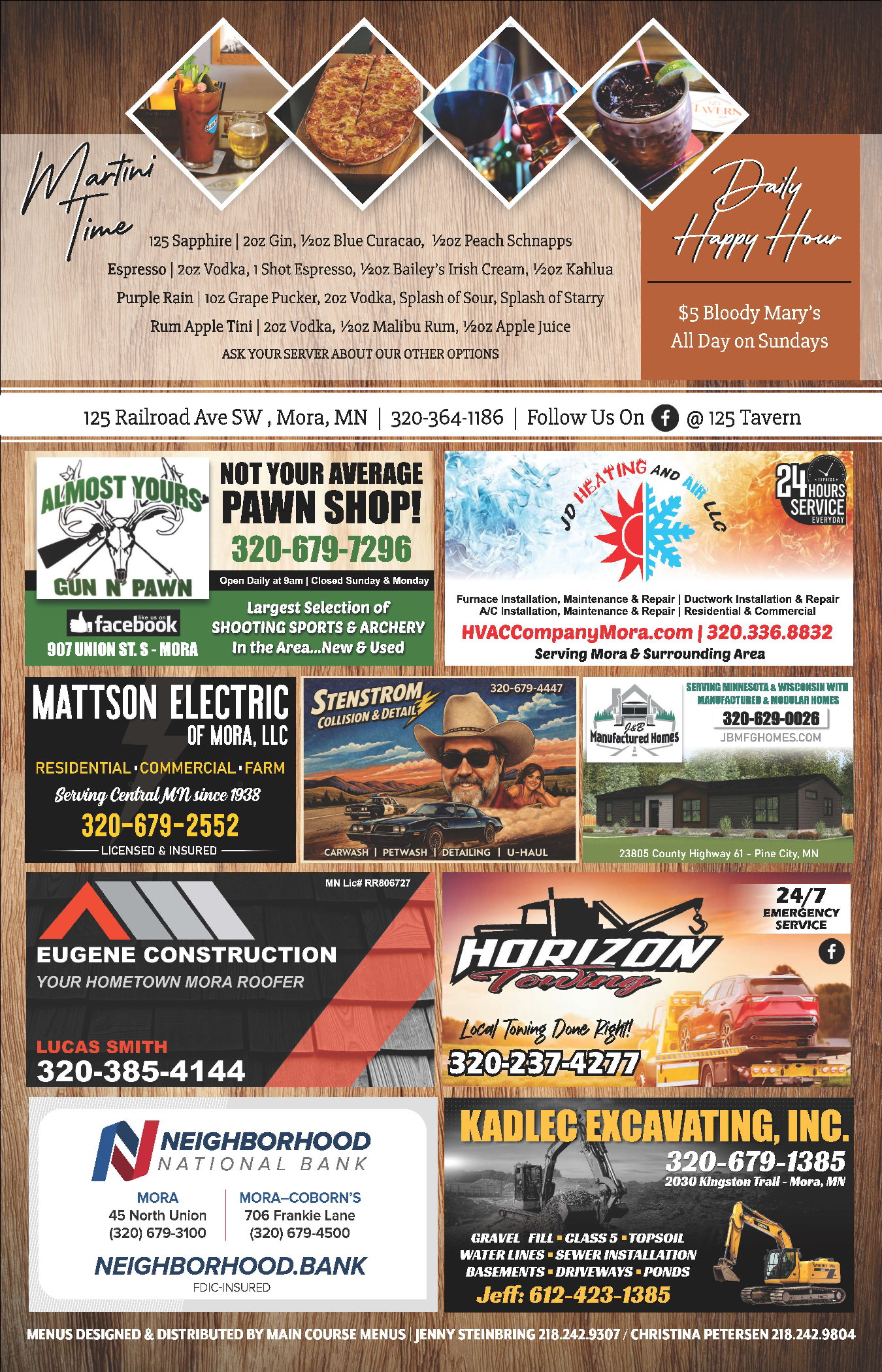 125 Tavern Menu page 2