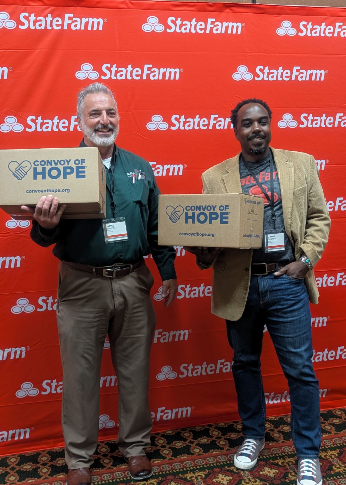 New Mexico State Farm Agents packing bags of personal hygiene products for Convoy of Hope. Picture with Agent Jason Chandler, Rio Rancho, NM. Call us today for a free auto quote!